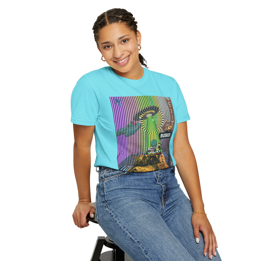 Psychedelic Busker T-Shirt, Unisex Graphic Tee, Music Lover Gift, Festival Wear, Casual Streetwear, Colorful Arttee