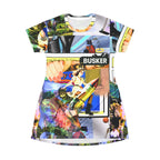 Artistic Busker T-Shirt Dress - Colorful AOP Design for Creative Souls