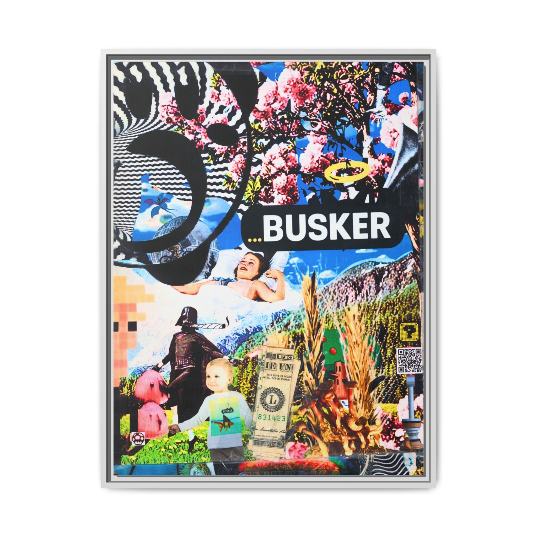 Busker Collage Matte Canvas Print — Framed Multi‑Color Wall Art