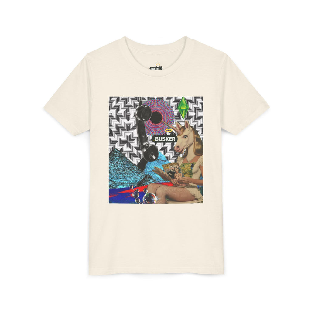 Youth Graphic Tee with Fun 'Busker' Design, Cool Summer Shirt, Gifts for Kids, Festival Attire, Trendy Youthwear