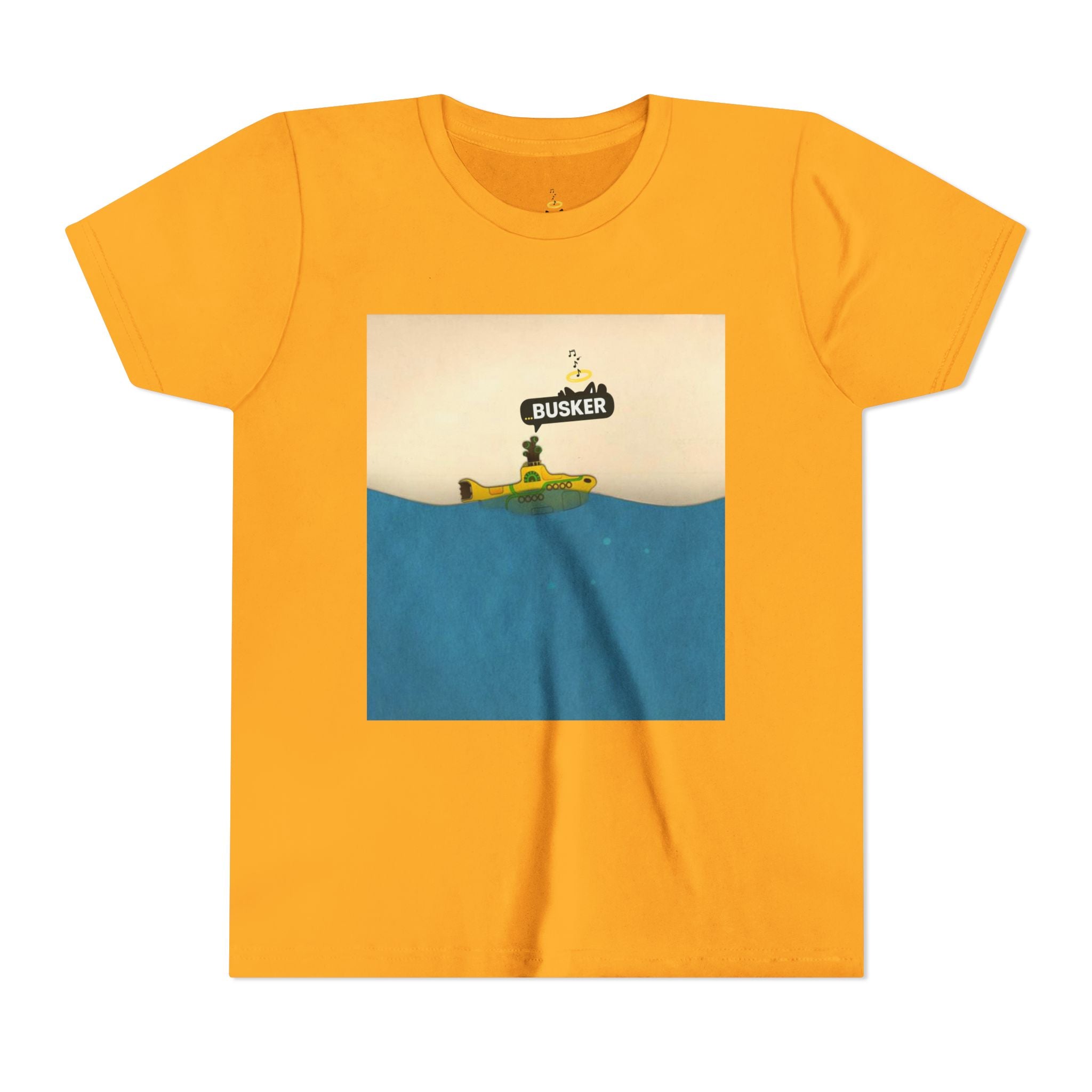 Whimsical Youth Tee with 'Busker' Design, Fun Gift, Summer Style, Music Lovers, Kid's Fashion, Creative Apparel