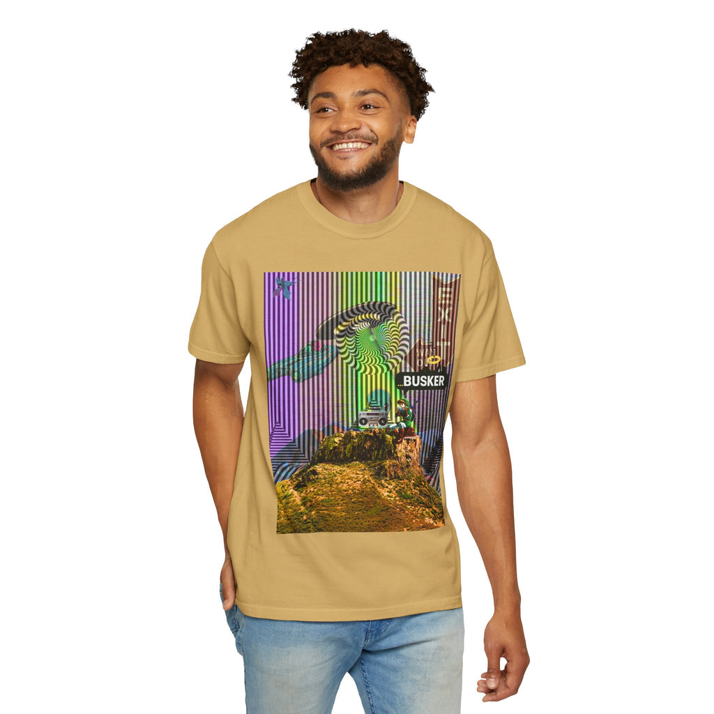 Psychedelic Busker T-Shirt, Unisex Graphic Tee, Music Lover Gift, Festival Wear, Casual Streetwear, Colorful Arttee