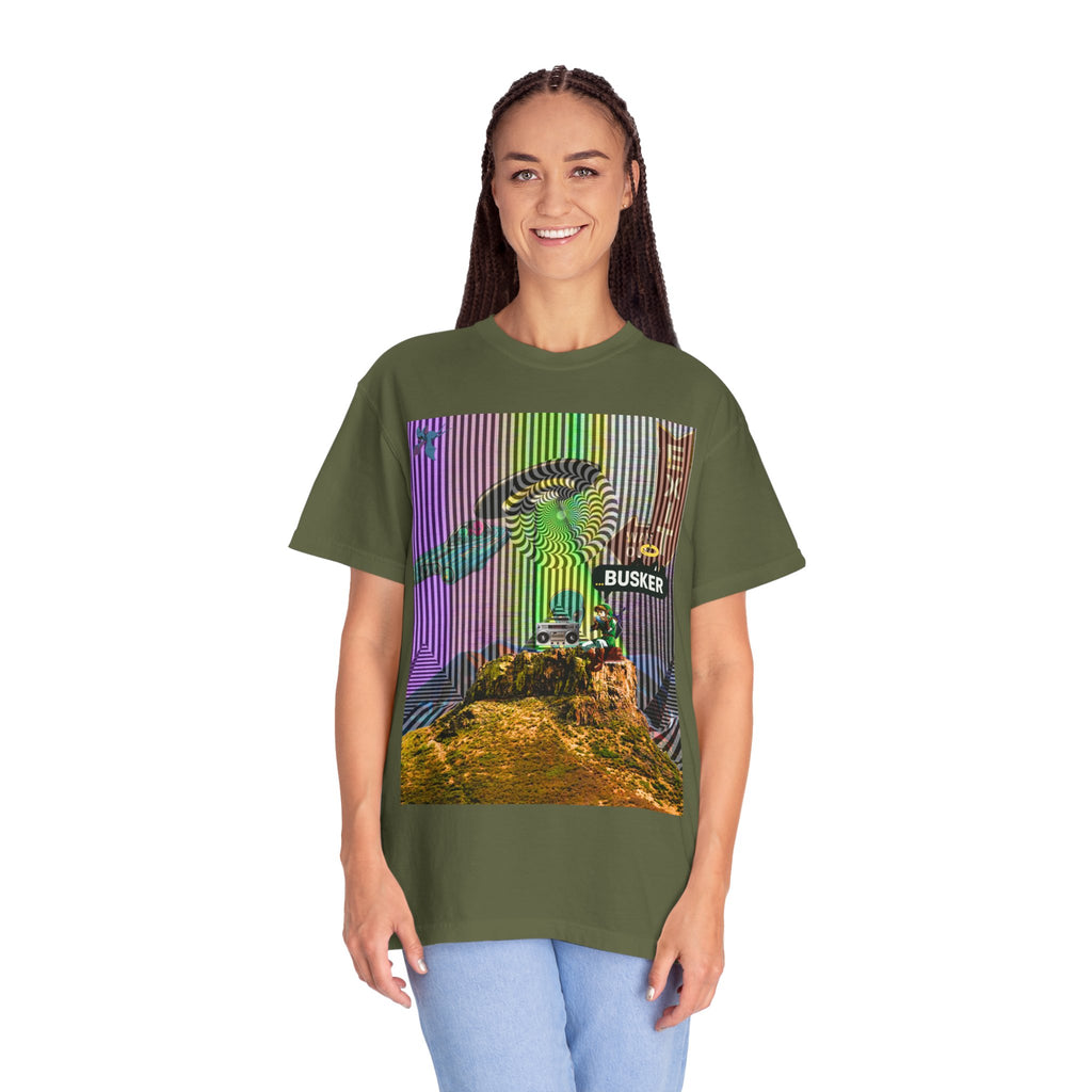 Psychedelic Busker T-Shirt, Unisex Graphic Tee, Music Lover Gift, Festival Wear, Casual Streetwear, Colorful Arttee