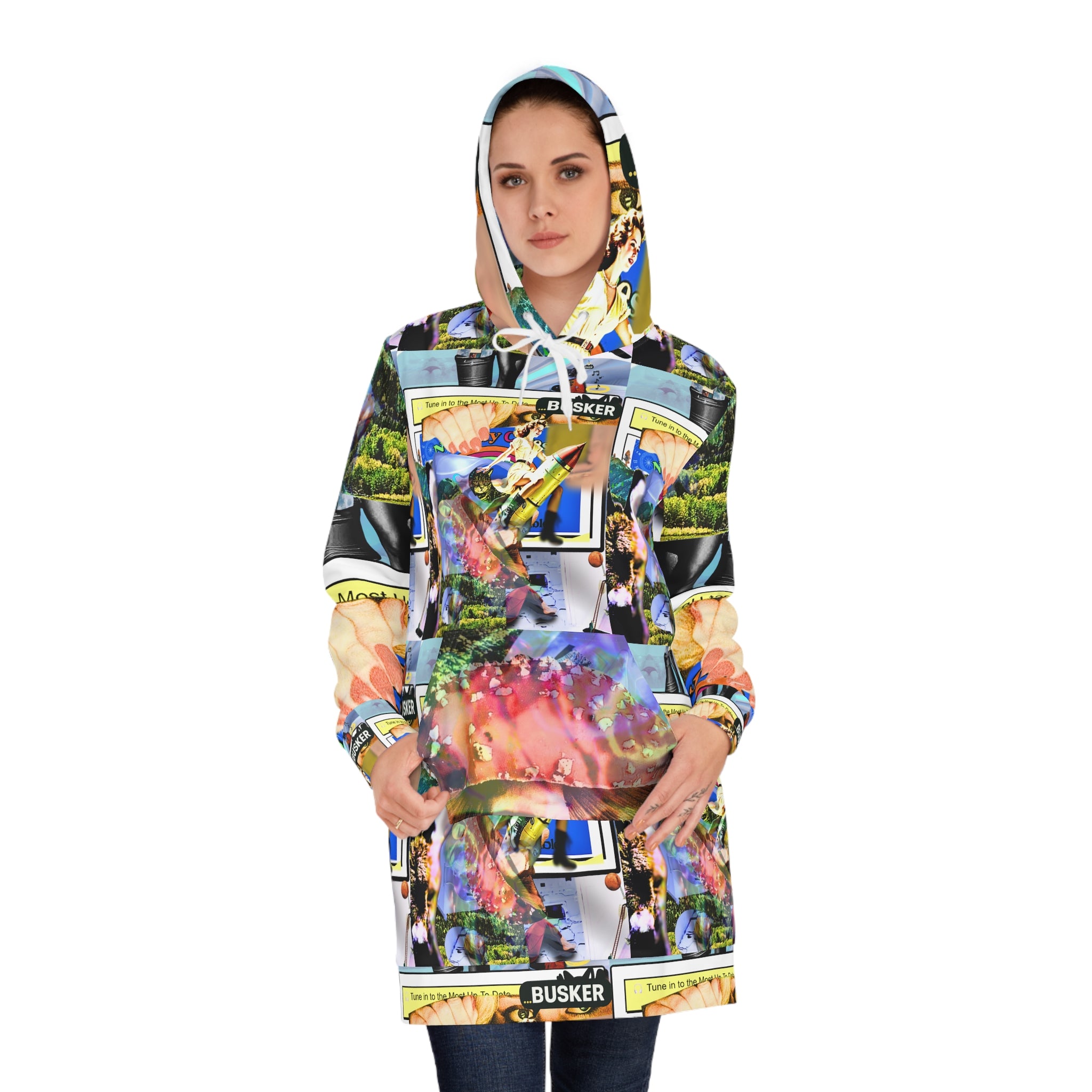 Colorful Women's Hoodie Dress with Graphic Print - Perfect for Fun Outings
