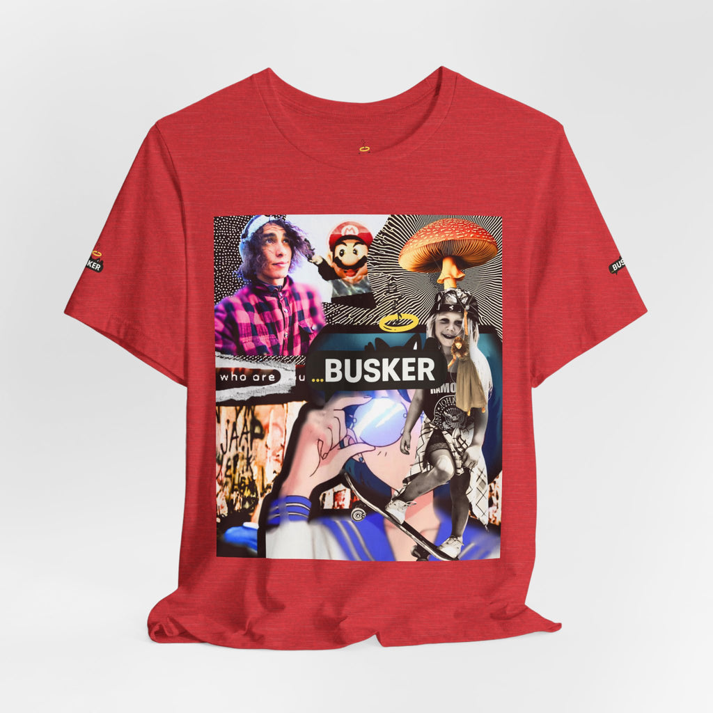 Busker Vibe Unisex Tee - Music & Art Collage Design