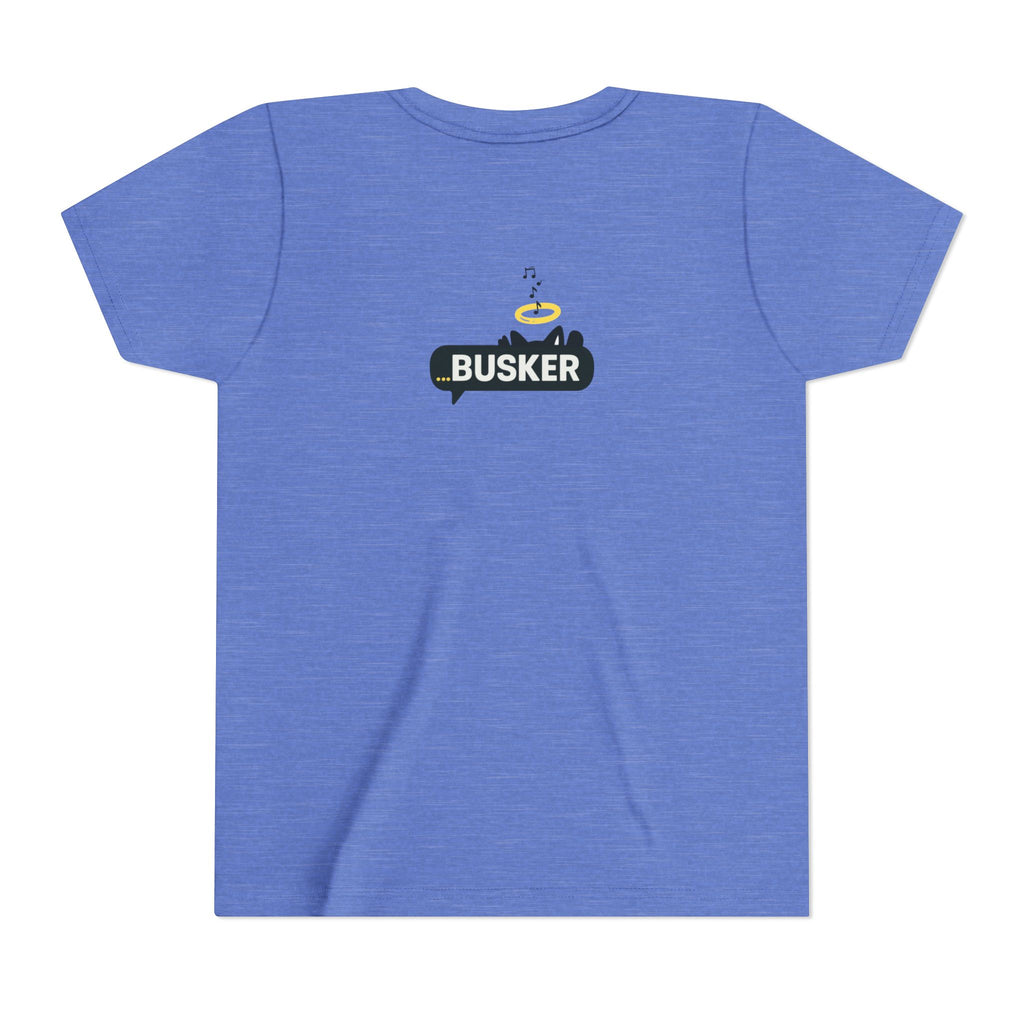 Busker Youth Short Sleeve Tee, Fun Summer Tee, Music Lover Gift, Kids Graphic T-Shirt, Festival Outfit, Creative Gift Idea