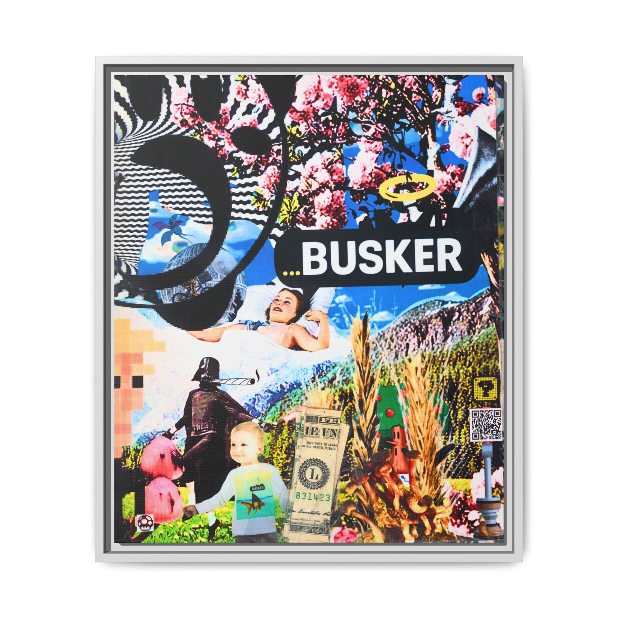 Busker Collage Matte Canvas Print — Framed Multi‑Color Wall Art