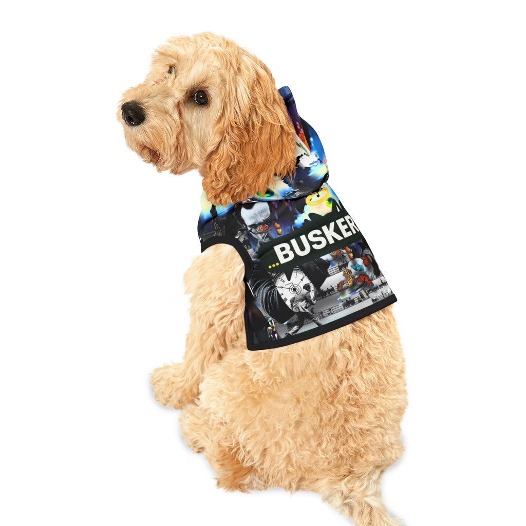 Busker Collage Pet Hoodie — Colorful Urban Music Graphic