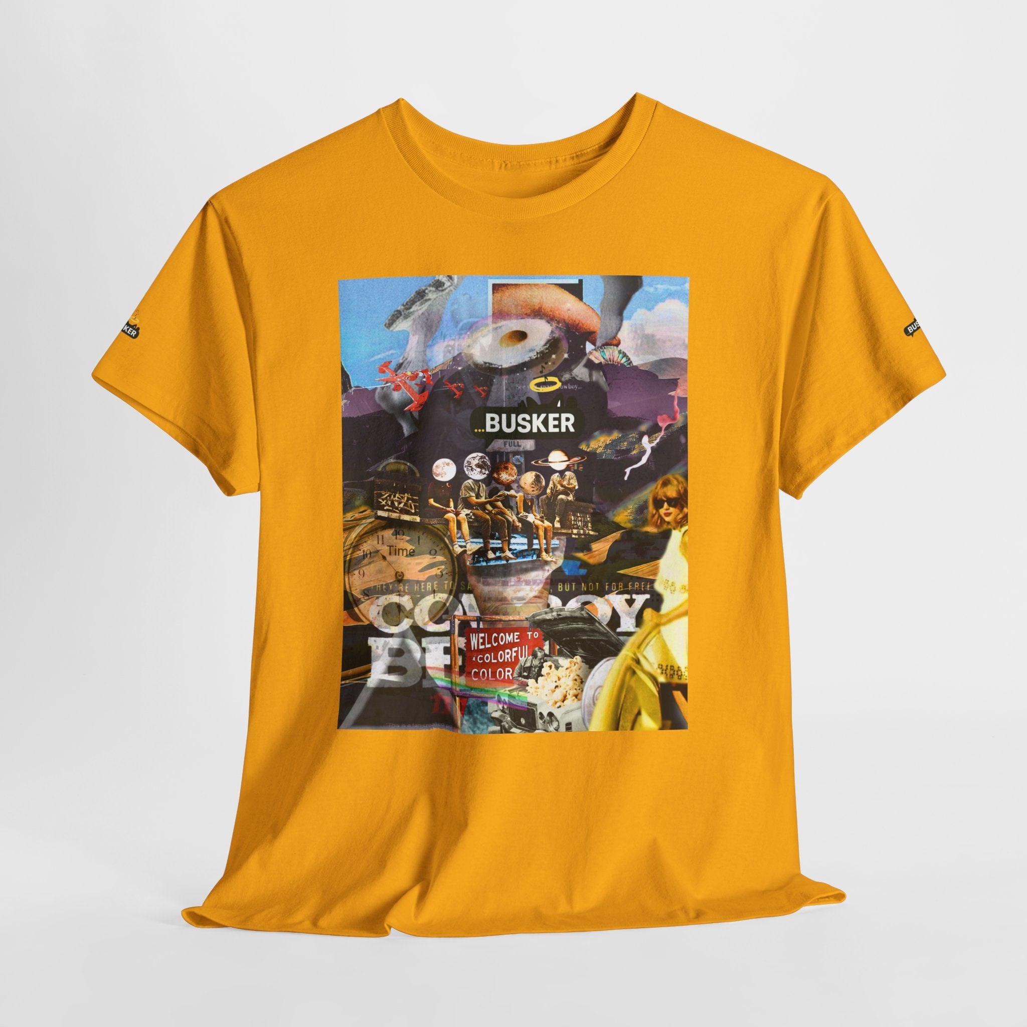 Busker Collage Graphic Tee — Vintage Music Poster Streetwear