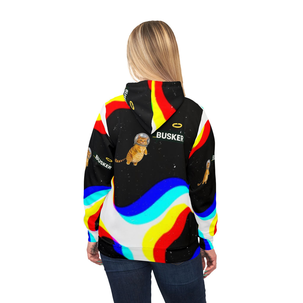 Colorful Space Cat Hoodie, Trendy Athletic Hoodie, Fun Streetwear, Unique Gift for Cat Lovers, Quirky Casual Wear