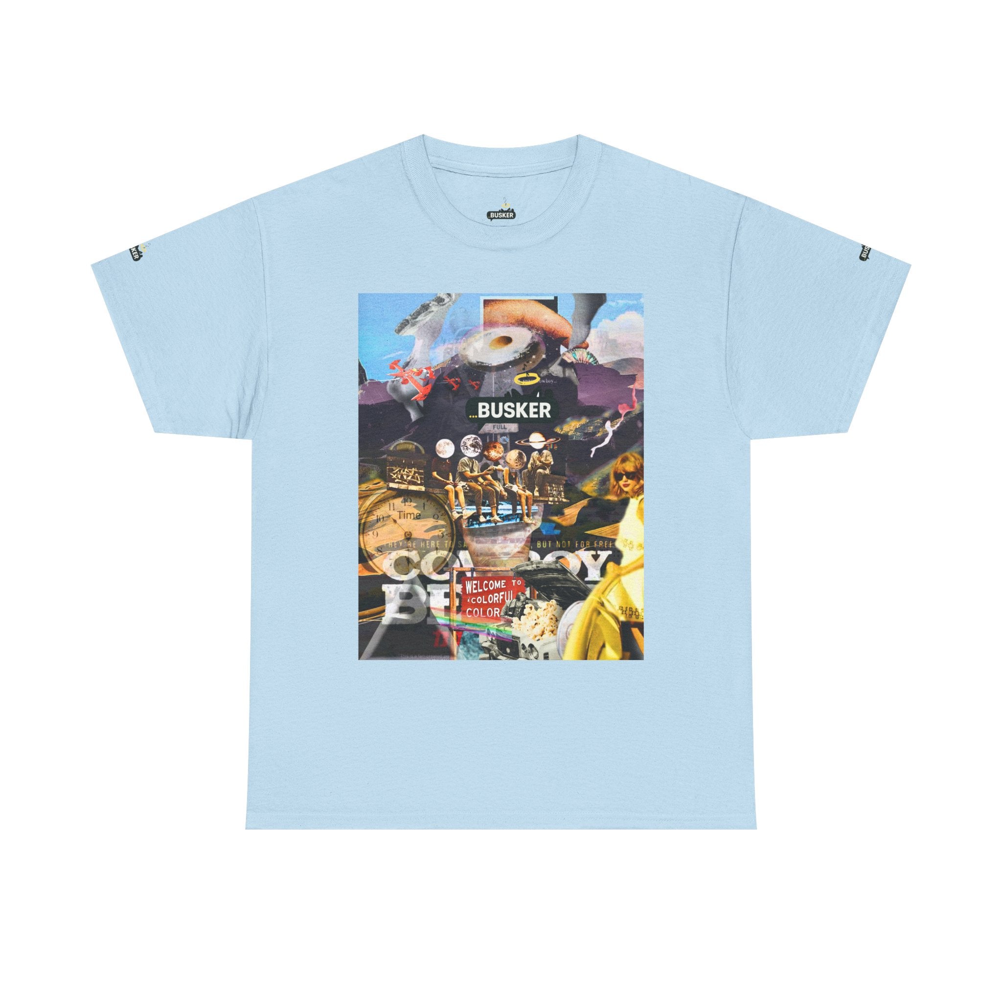 Busker Collage Graphic Tee — Vintage Music Poster Streetwear