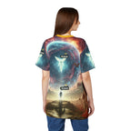 Cosmic Adventure Unisex Tee, Fantasy T-Shirt, Artistic AOP Shirt, Gift for Dreamers, Unique Casual Wear, Festival Clothing