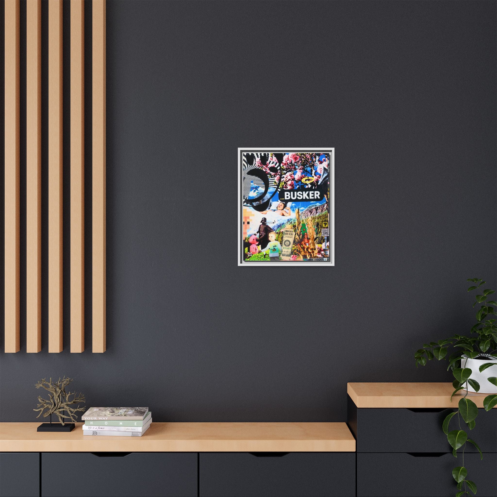 Busker Collage Matte Canvas Print — Framed Multi‑Color Wall Art