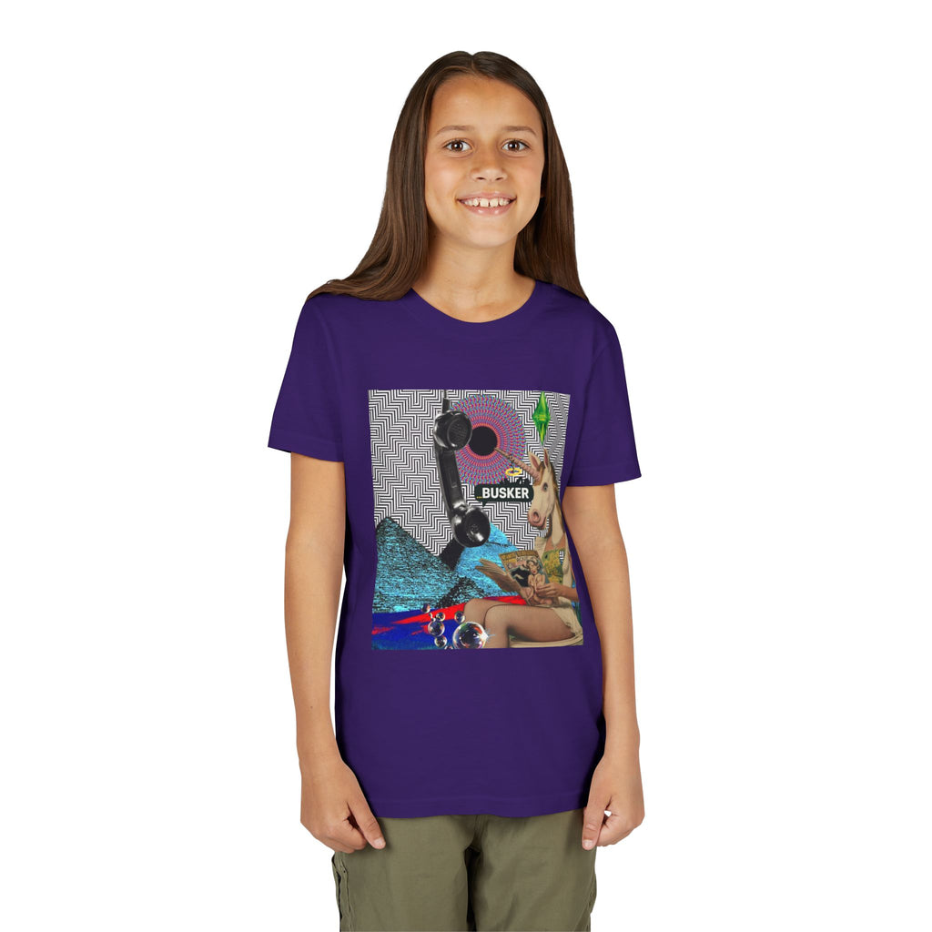 Youth Graphic Tee with Fun 'Busker' Design, Cool Summer Shirt, Gifts for Kids, Festival Attire, Trendy Youthwear
