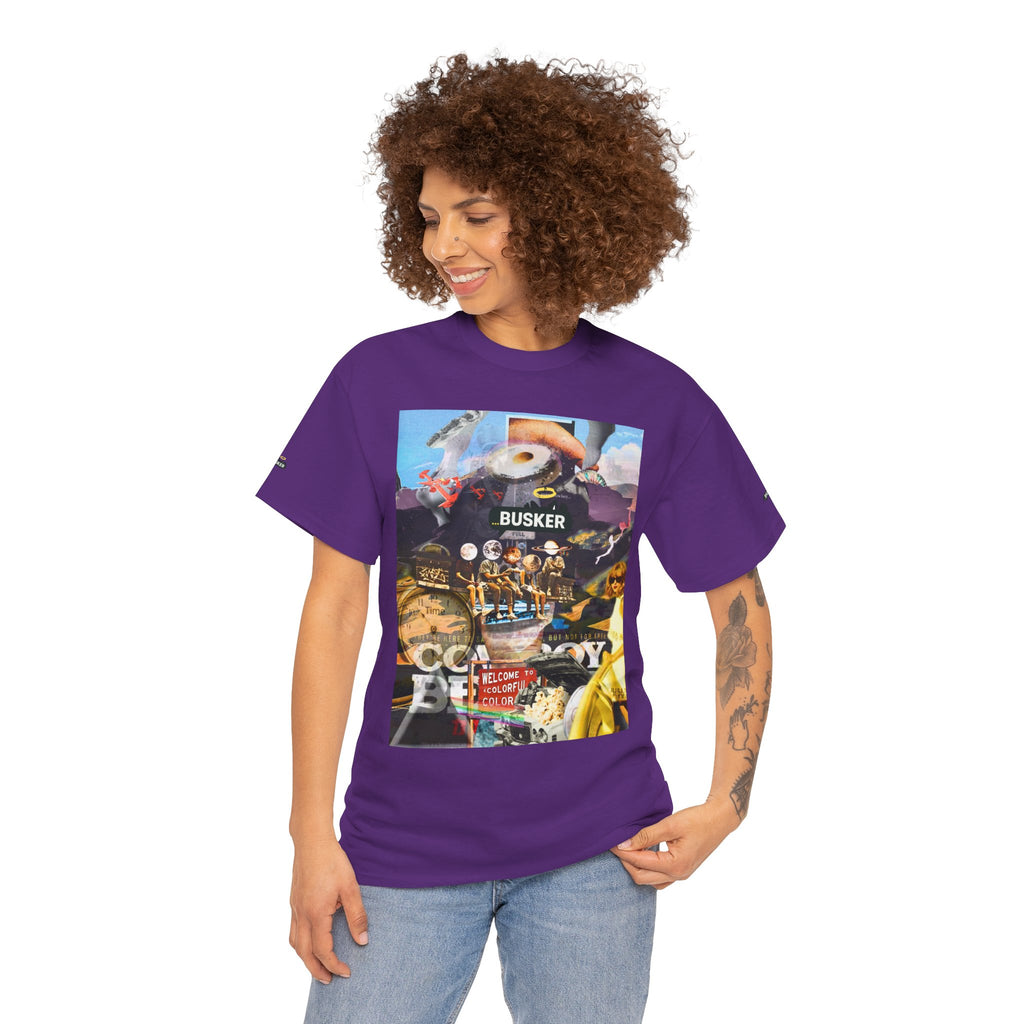 Busker Collage Graphic Tee — Vintage Music Poster Streetwear