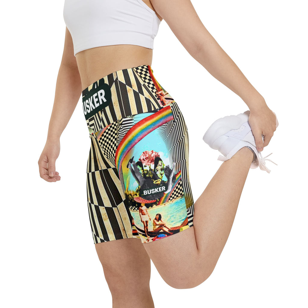 Vibrant Women's Workout Shorts - AOP with Retro Poolside Design