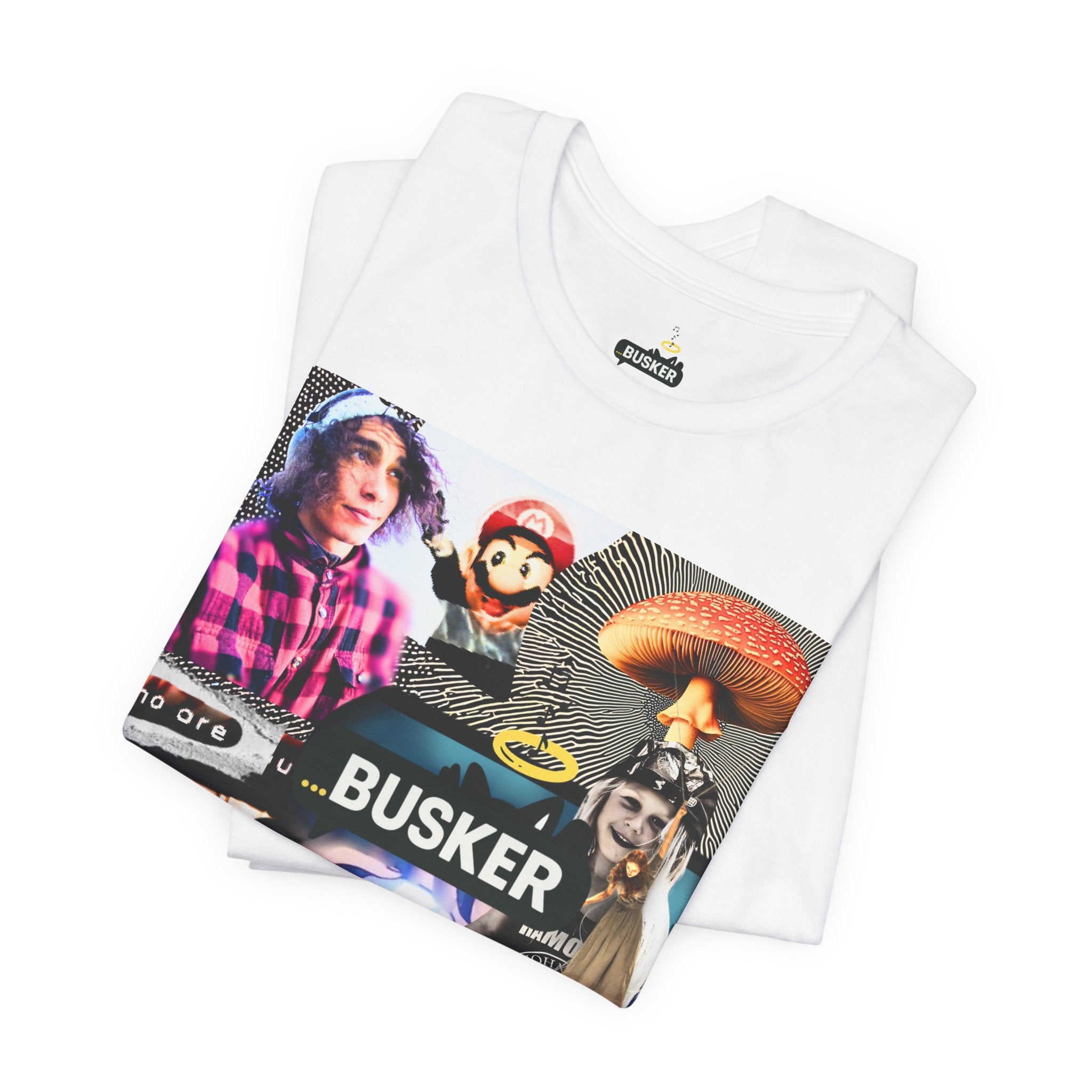Busker Vibe Unisex Tee - Music & Art Collage Design