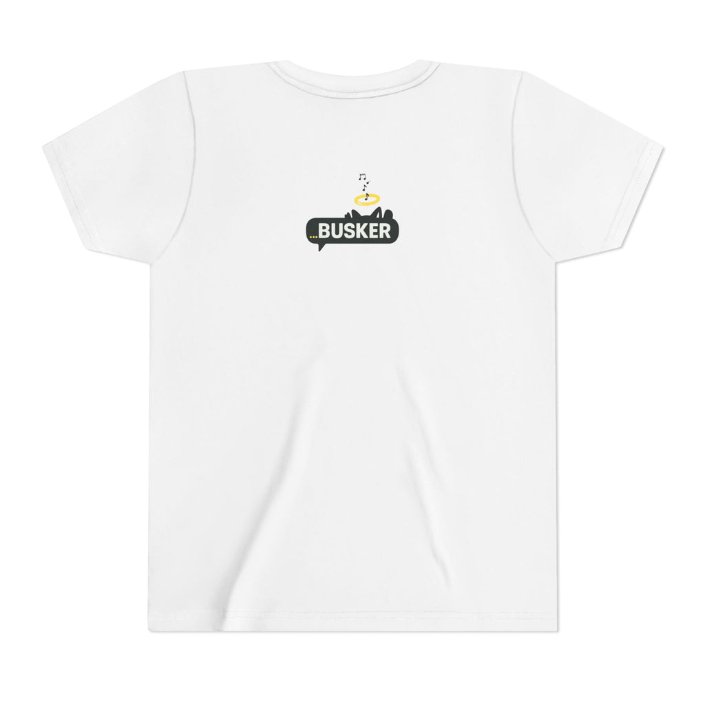 Busker Youth Tee, Fun Kids Shirt, Music Lover Gift, Summer Outfit, Creative Kids Clothing, Unique Graphic Tee