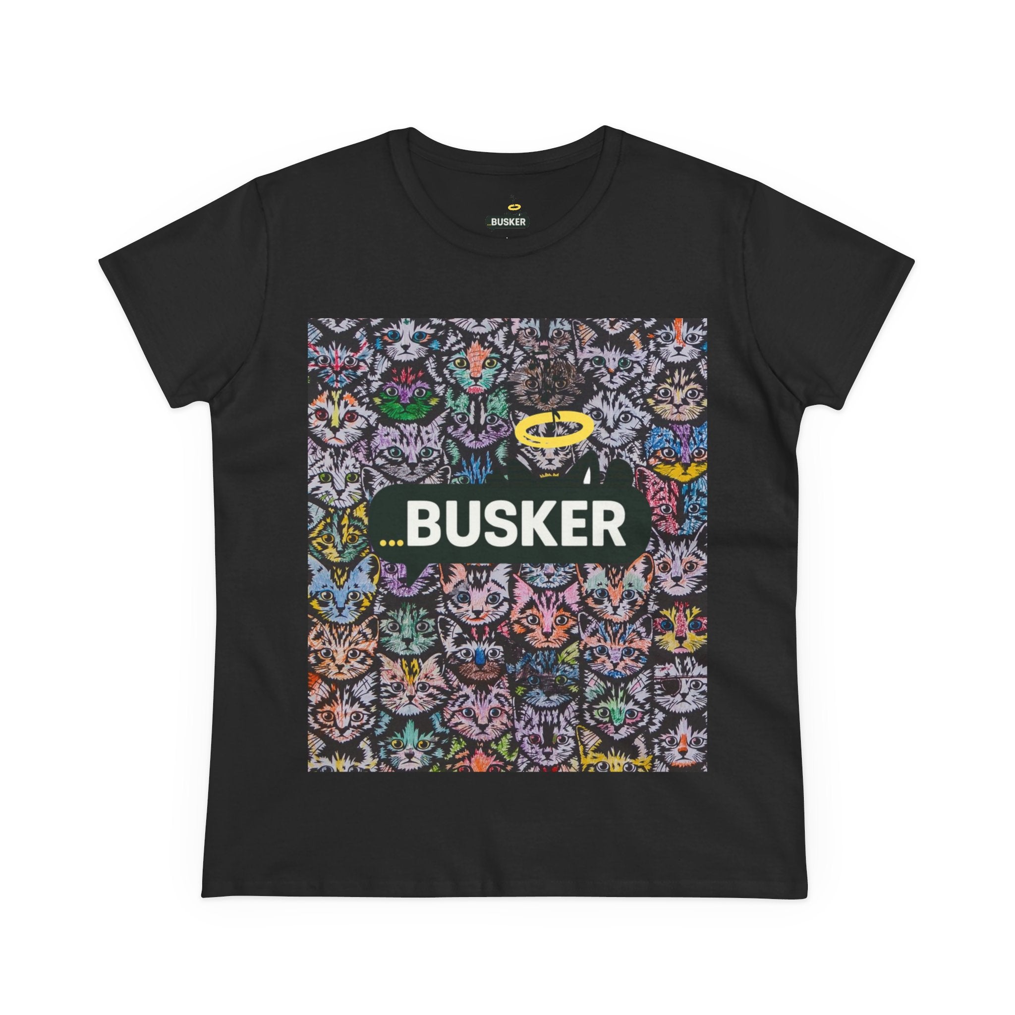 Colorful Cat Design Women's Tee, Casual Graphic Tee for Cat Lovers, Funny Gift for Friends, Summer Style, Unique Animal Art Shirt