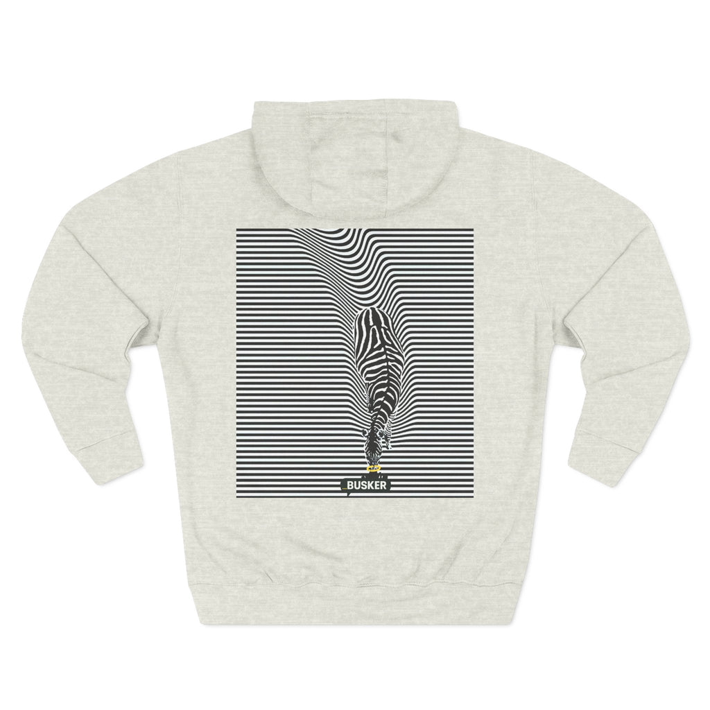 Busker Three-Panel Fleece Hoodie, Striped Design, Unisex Fashion Hoodie, Cozy Gift for Music Lovers, Street Performer Style