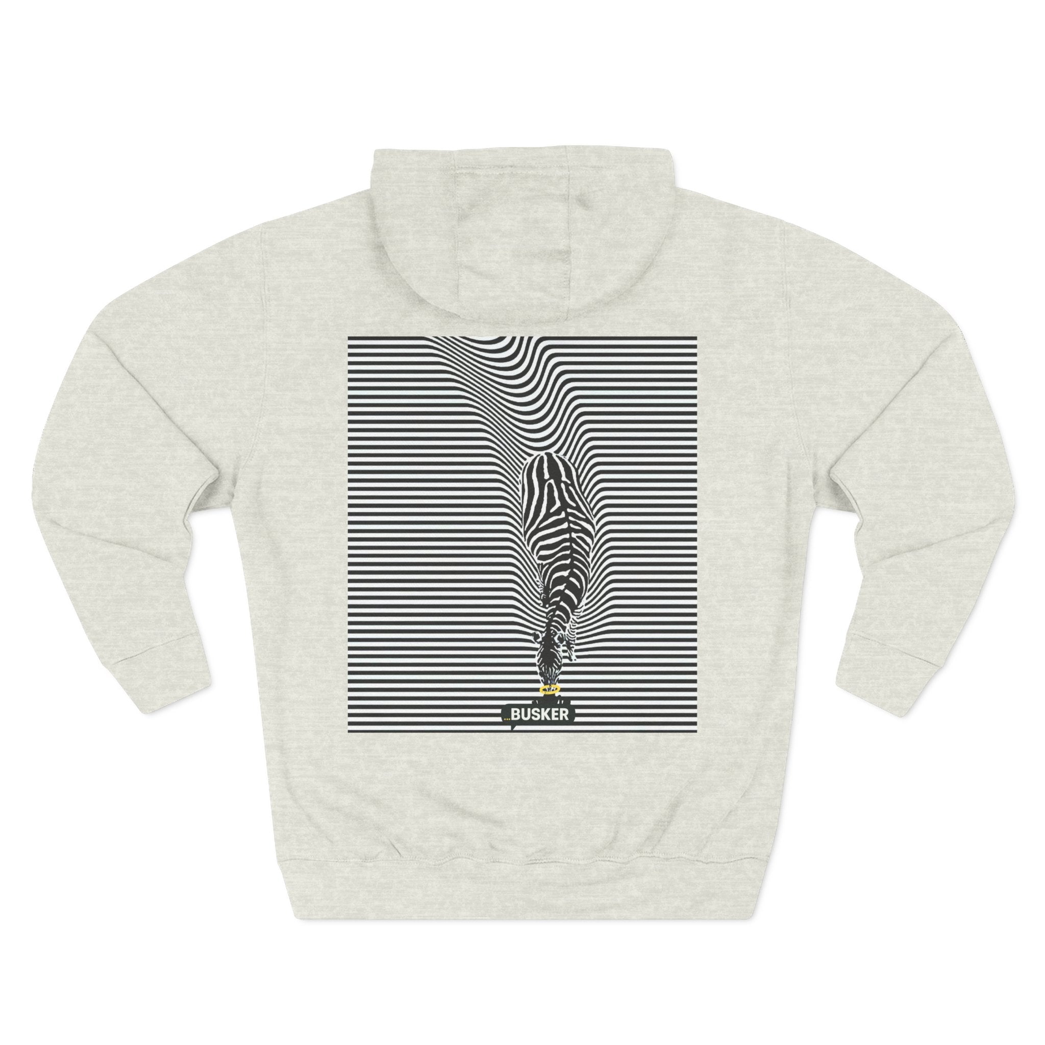 Busker Three-Panel Fleece Hoodie, Striped Design, Unisex Fashion Hoodie, Cozy Gift for Music Lovers, Street Performer Style