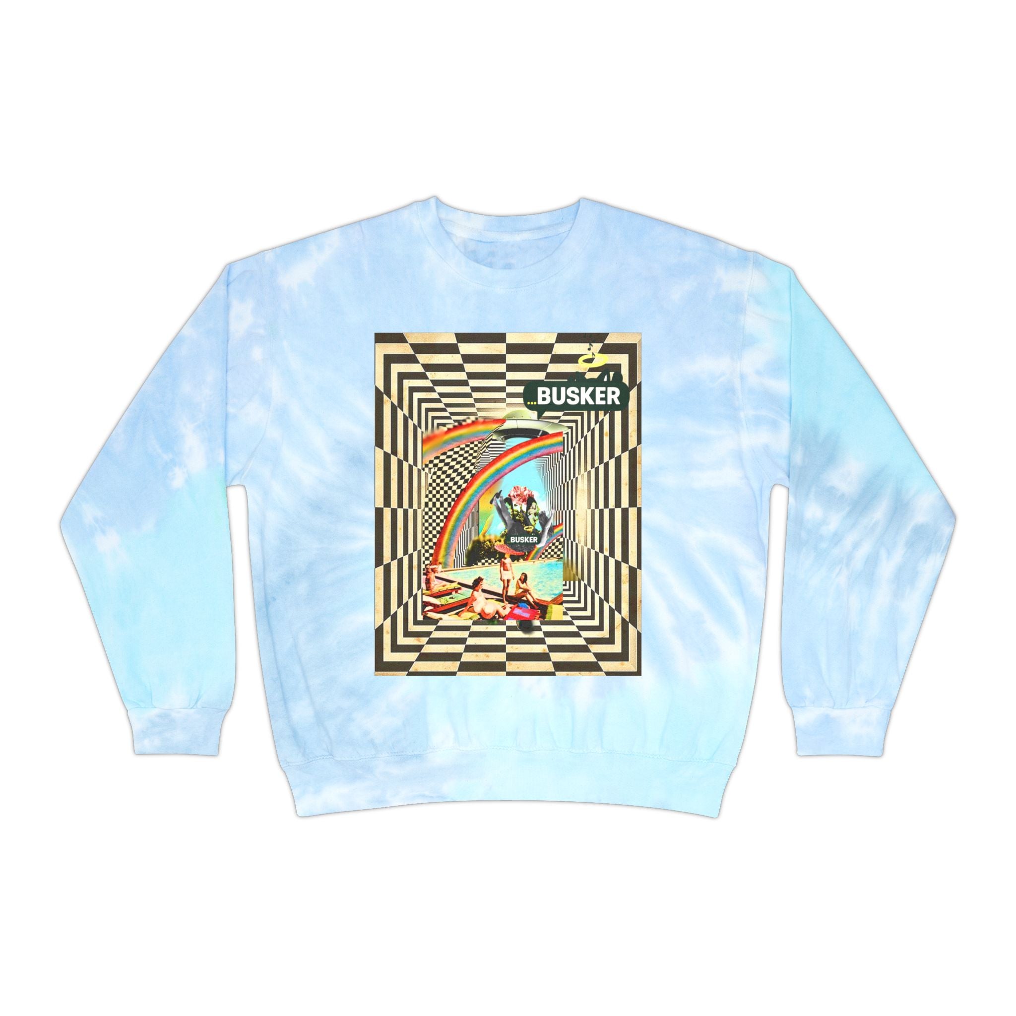 Retro Tie-Dye Sweatshirt with Rainbow Busker Design