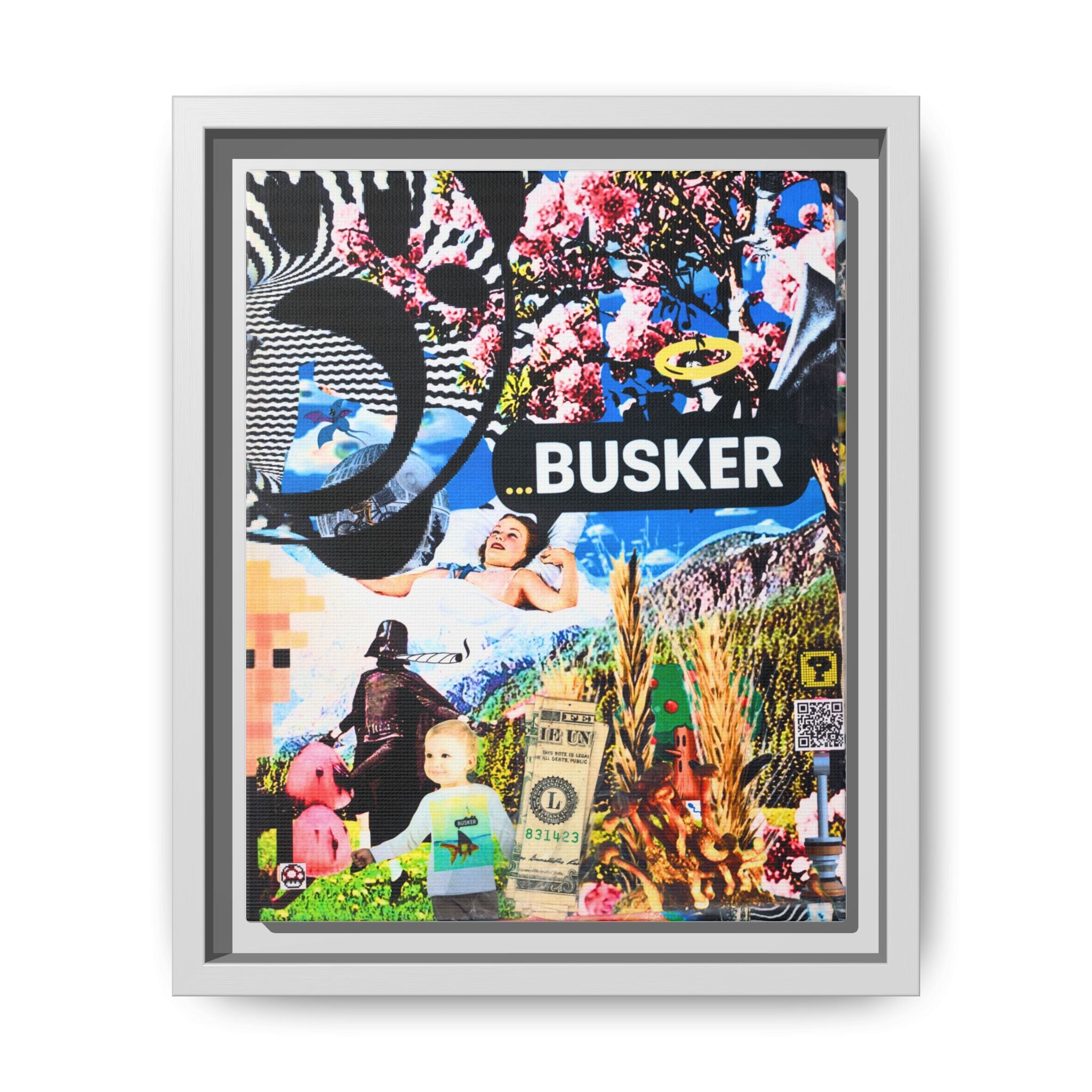 Busker Collage Matte Canvas Print — Framed Multi‑Color Wall Art