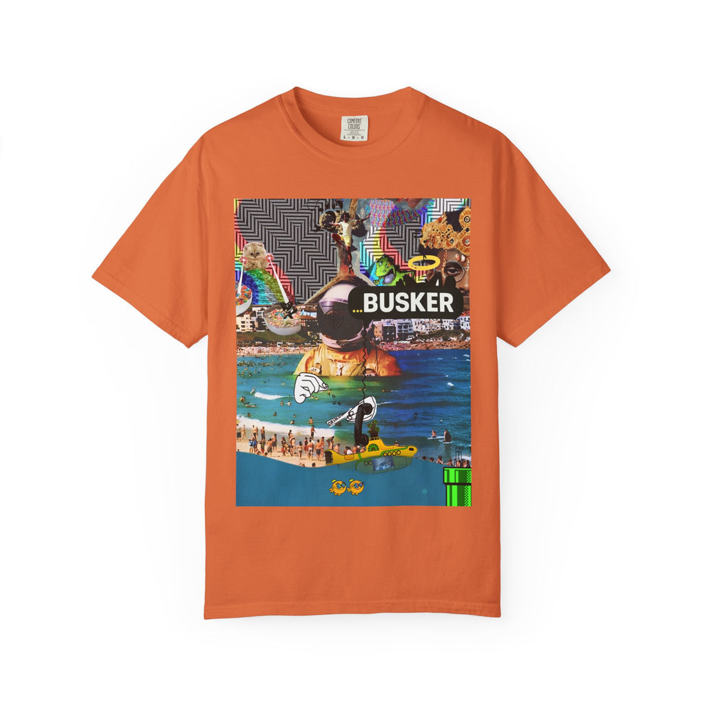 Vibrant Busker T-Shirt, Unisex Graphic Tee, Street Art Inspired Apparel, Casual Wear, Summer Festival Clothing