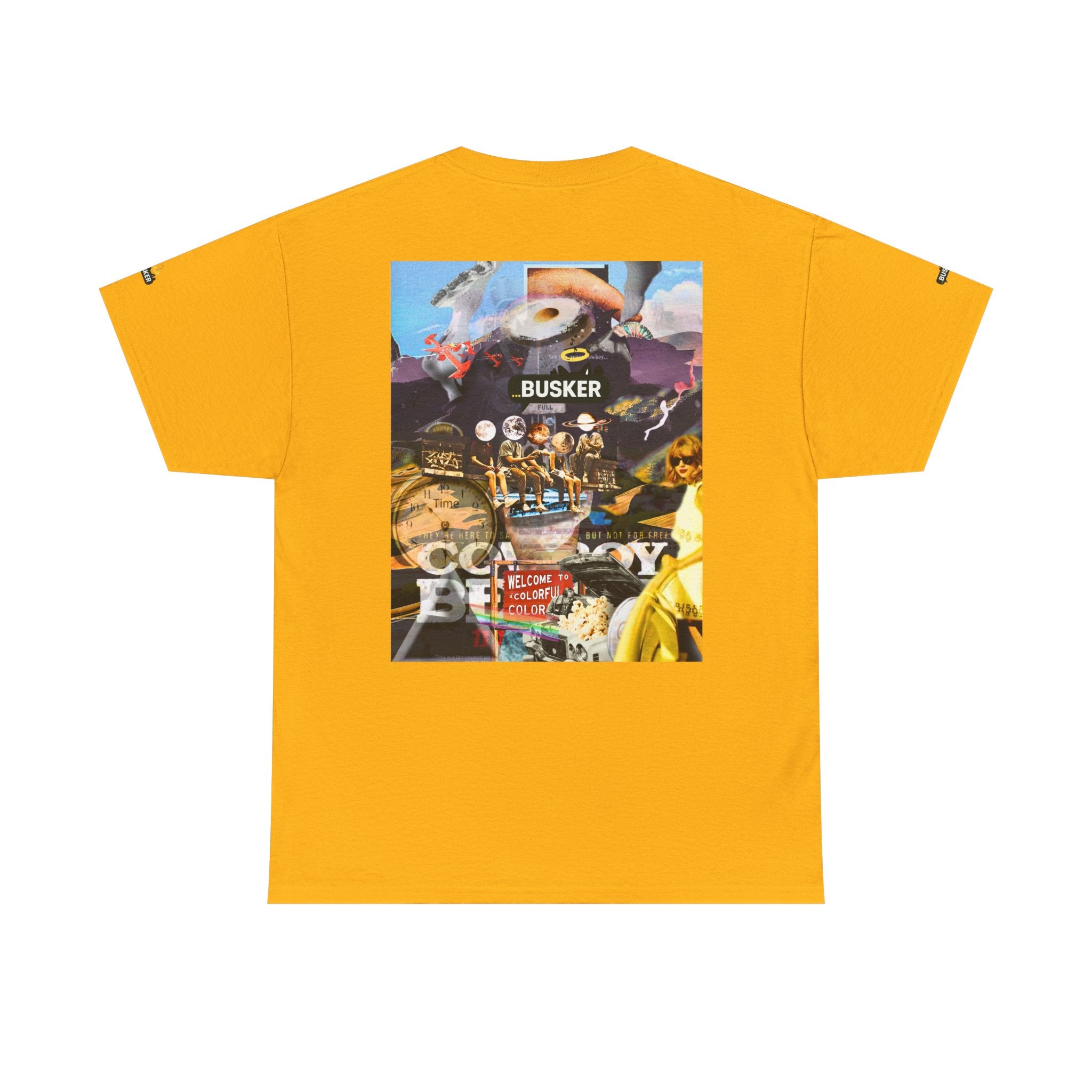 Busker Collage Graphic Tee — Vintage Music Poster Streetwear