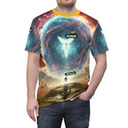 Cosmic Adventure Unisex Tee, Fantasy T-Shirt, Artistic AOP Shirt, Gift for Dreamers, Unique Casual Wear, Festival Clothing