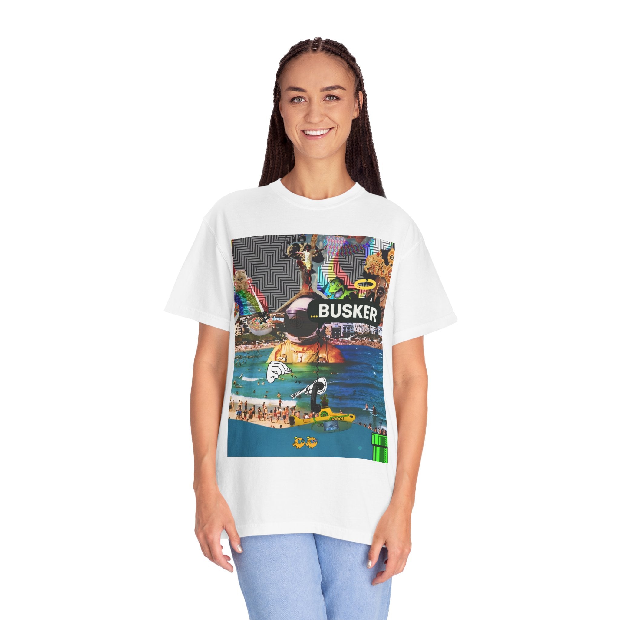 Vibrant Busker T-Shirt, Unisex Graphic Tee, Street Art Inspired Apparel, Casual Wear, Summer Festival Clothing