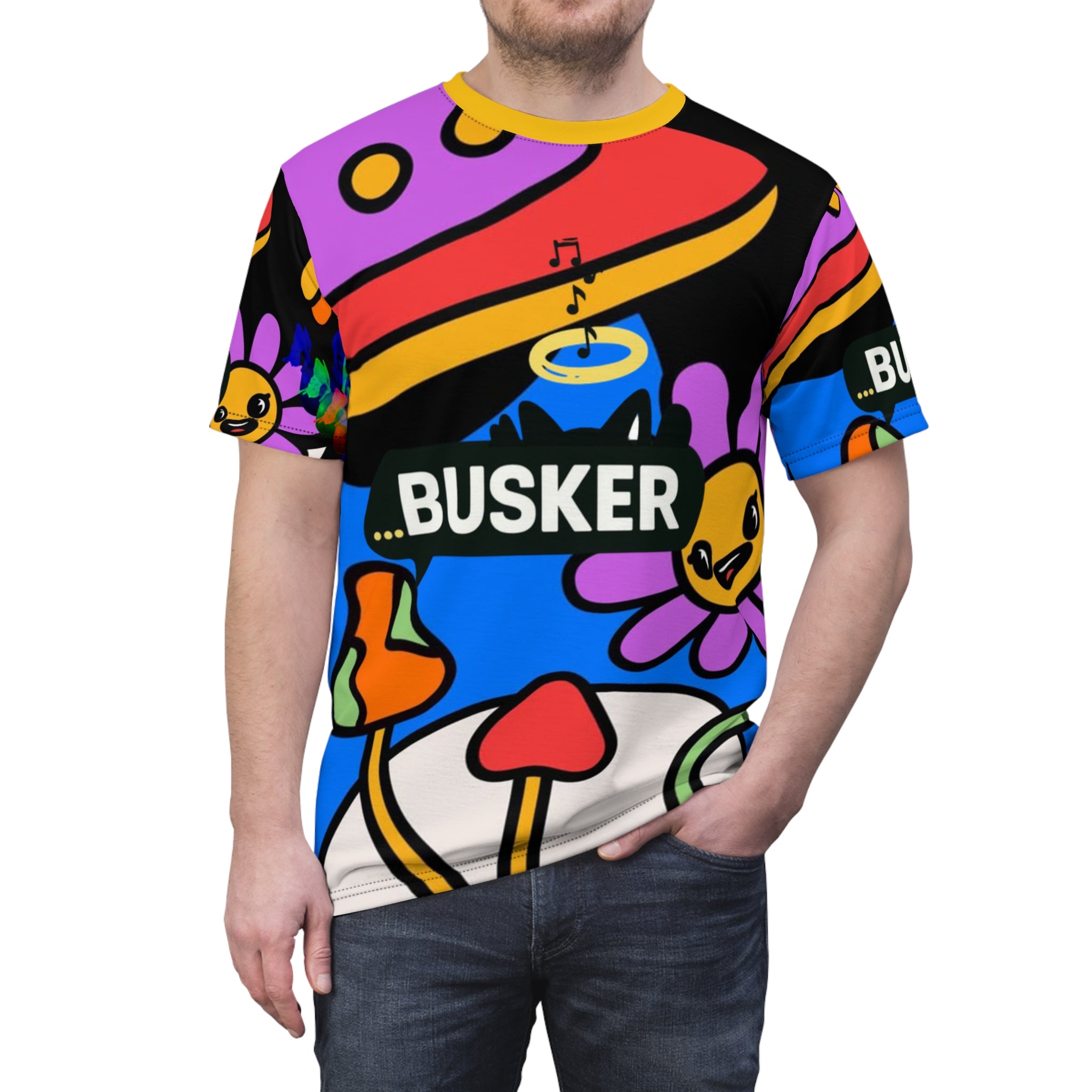 Busker Vibes Unisex Tee, Fun Graphic Shirt for Music Lovers, Trendy Colorful T-Shirt, Unique Gift for Festivals, Street Artists Fashion