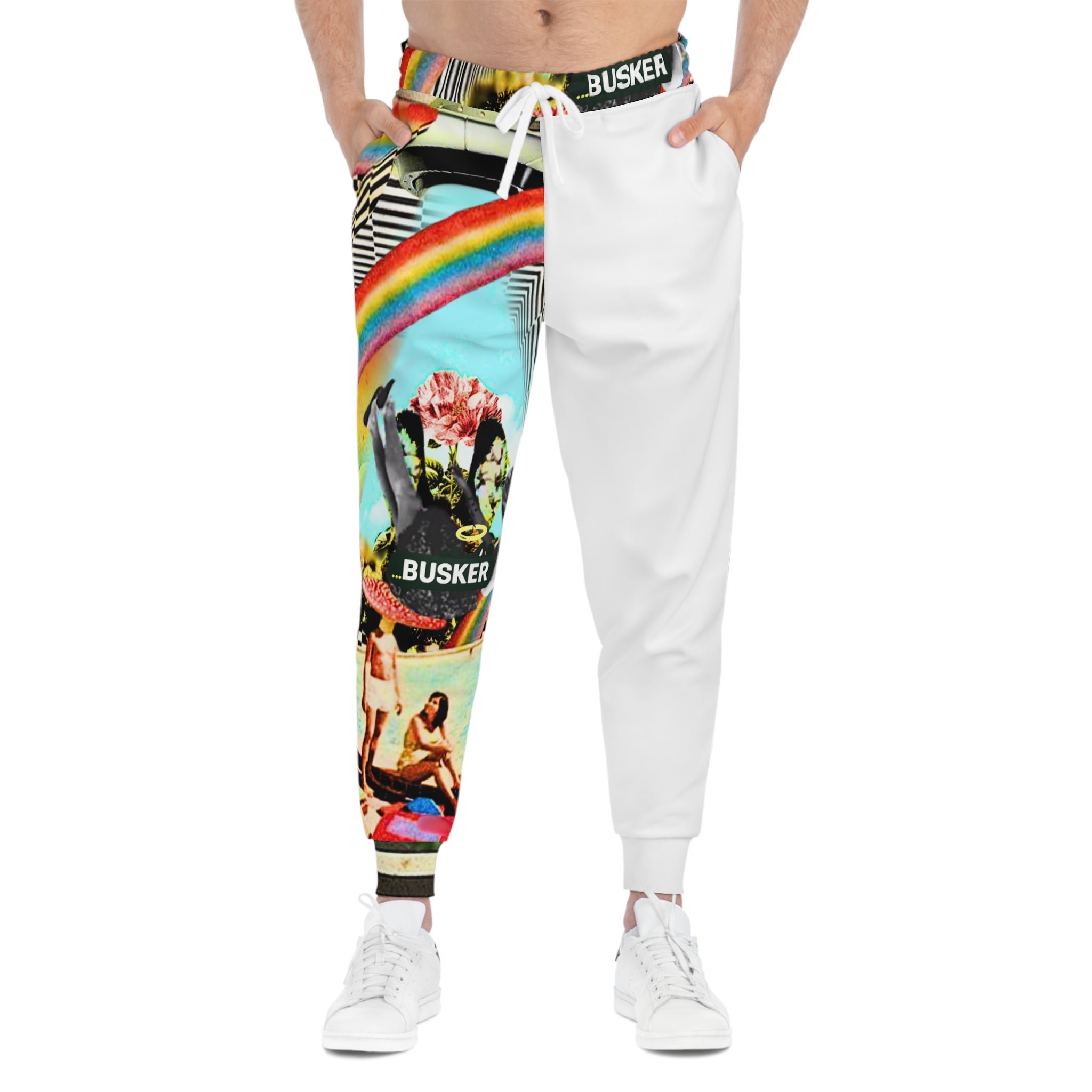 Vibrant AOP Athletic Joggers with Retro Rainbow Design