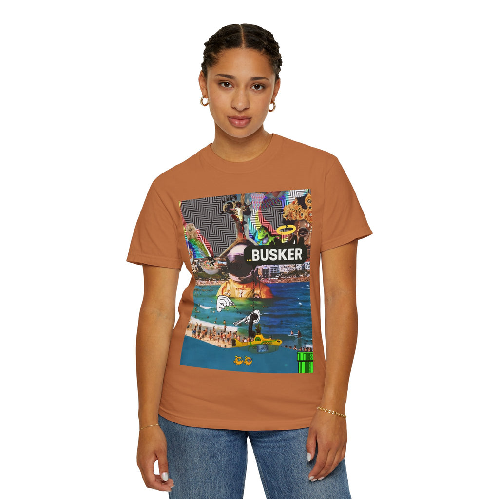 Vibrant Busker T-Shirt, Unisex Graphic Tee, Street Art Inspired Apparel, Casual Wear, Summer Festival Clothing