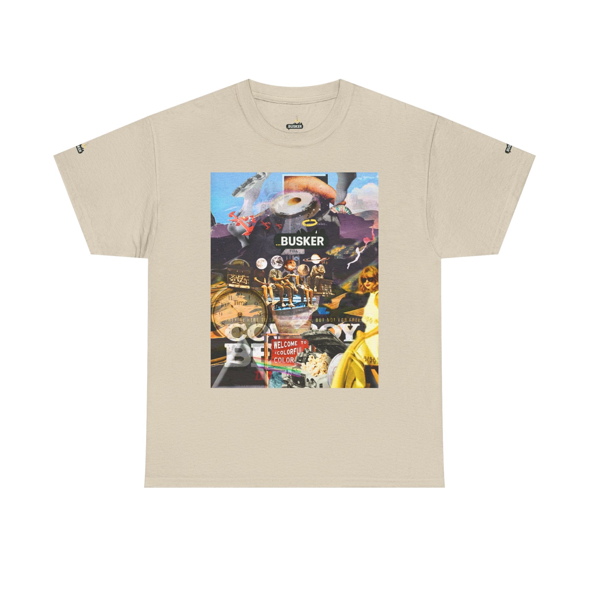 Busker Collage Graphic Tee — Vintage Music Poster Streetwear