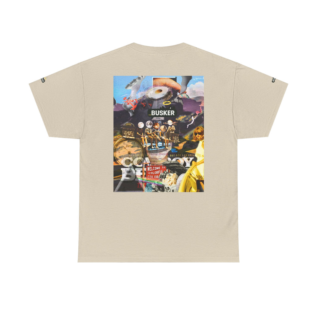 Busker Collage Graphic Tee — Vintage Music Poster Streetwear