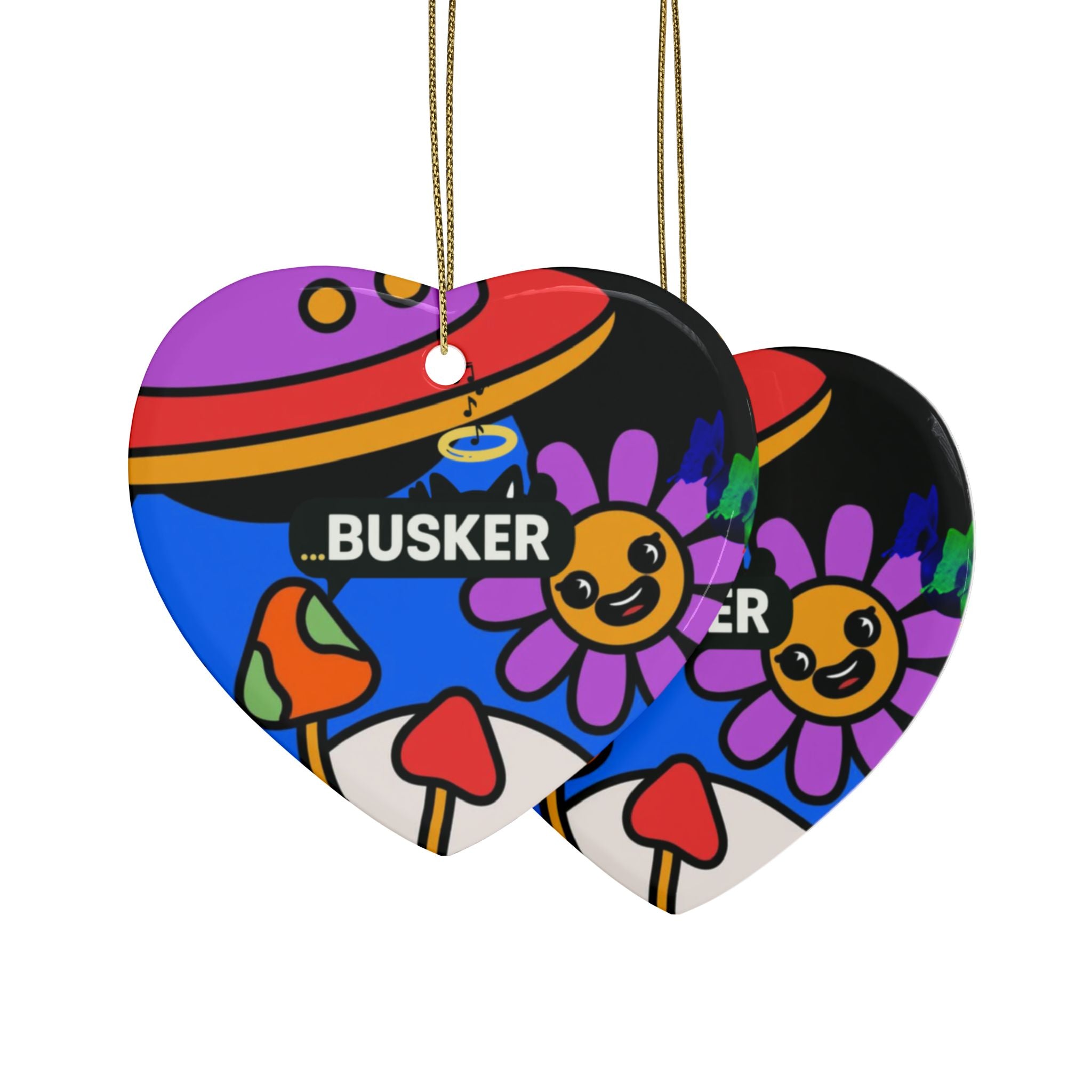 Colorful Heart-Shaped Ceramic Ornaments, Fun Holiday Decor, Unique Gifts, Festive Tree Decorations, Vibrant Art for Celebrations