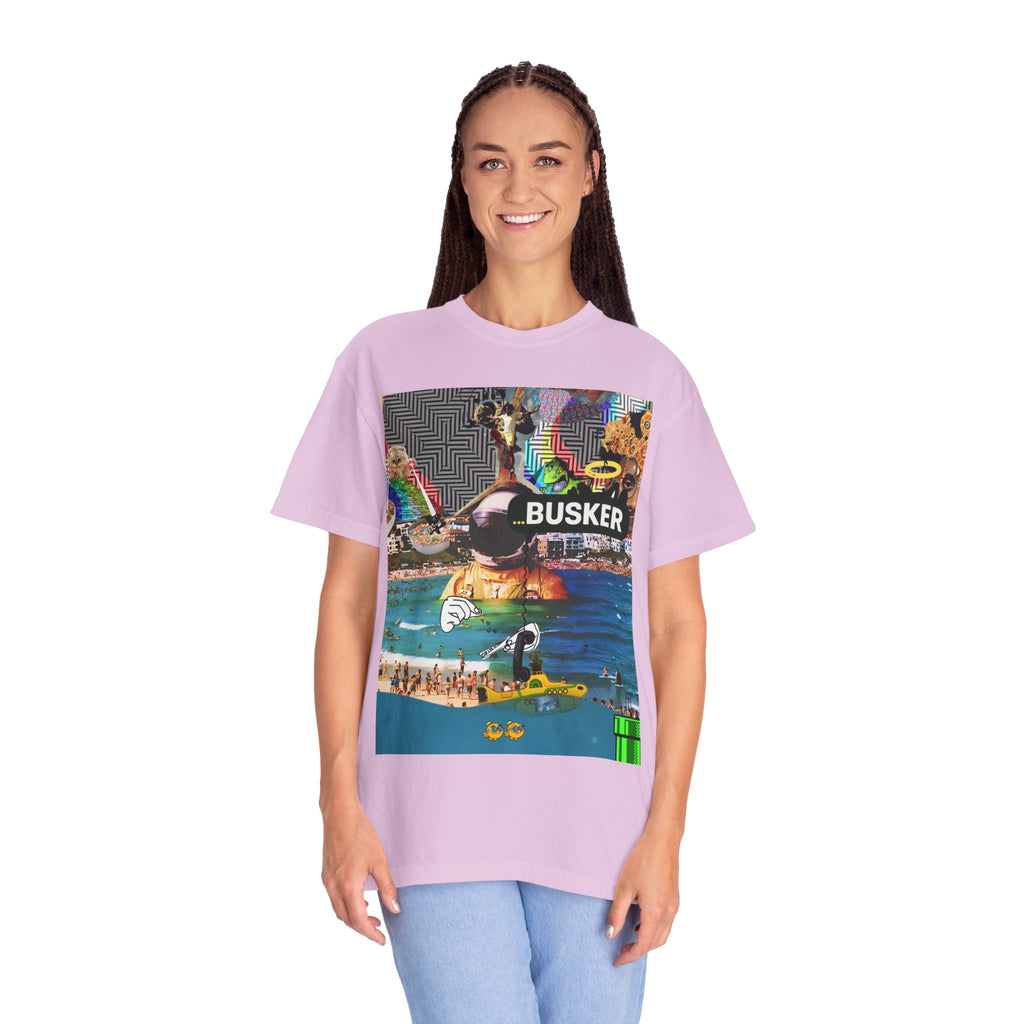 Vibrant Busker T-Shirt, Unisex Graphic Tee, Street Art Inspired Apparel, Casual Wear, Summer Festival Clothing