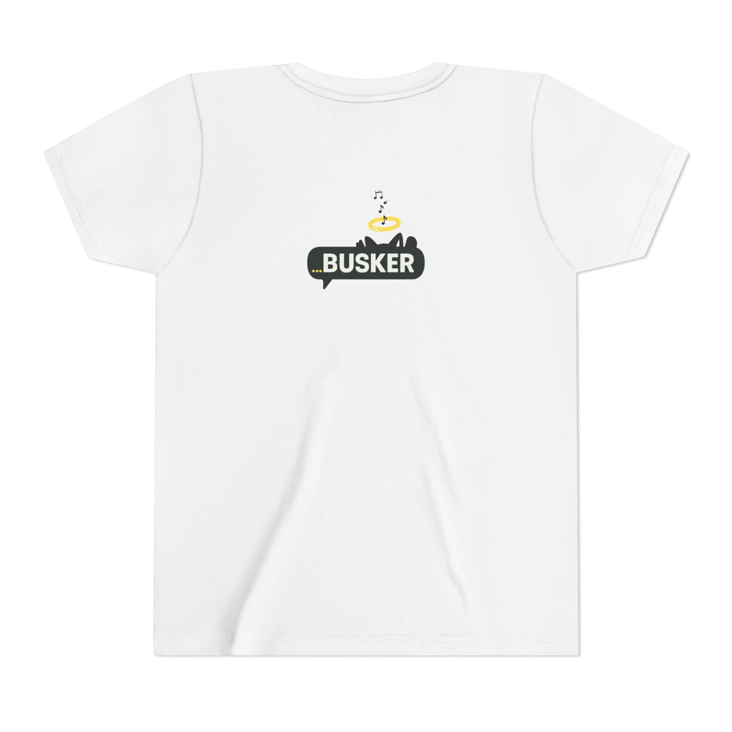 Busker Youth Short Sleeve Tee, Fun Summer Tee, Music Lover Gift, Kids Graphic T-Shirt, Festival Outfit, Creative Gift Idea