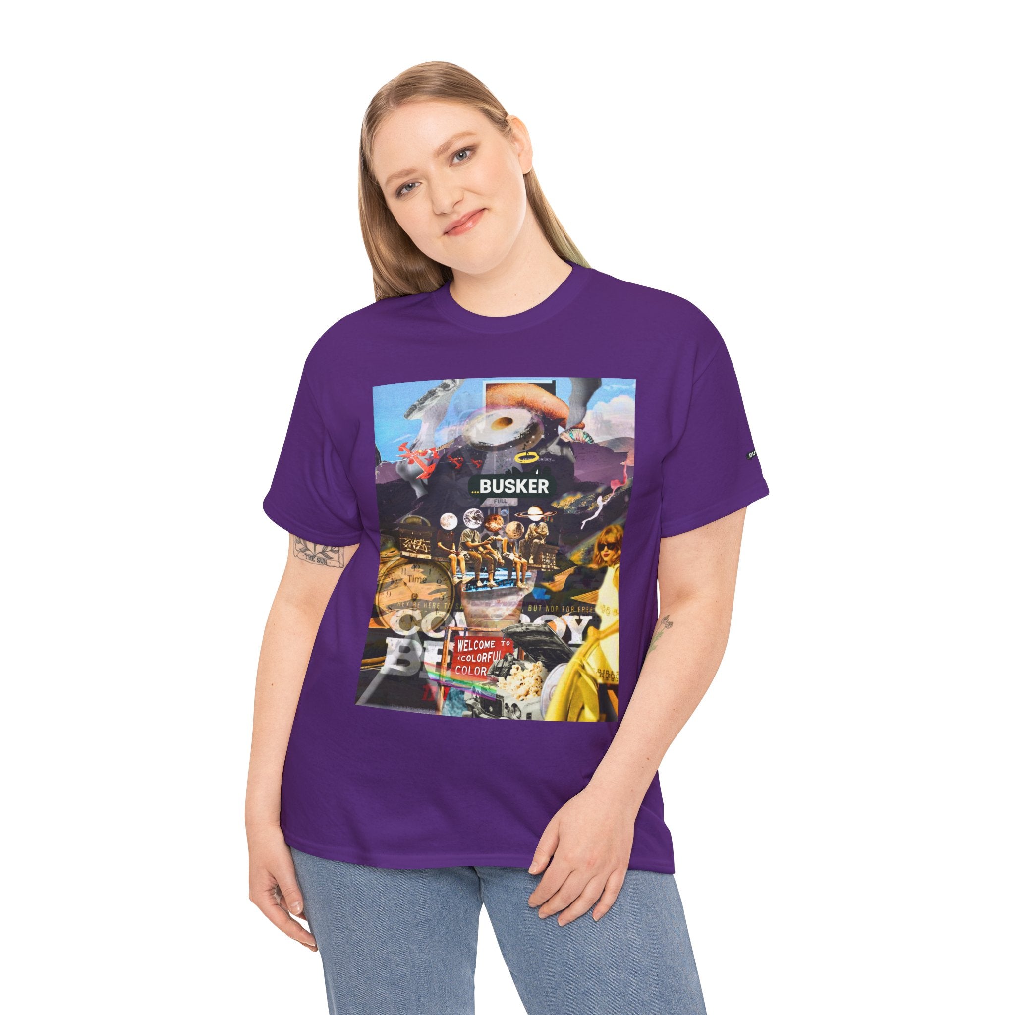 Busker Collage Graphic Tee — Vintage Music Poster Streetwear