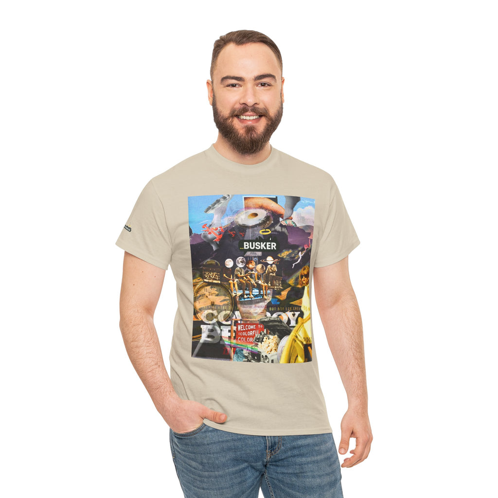 Busker Collage Graphic Tee — Vintage Music Poster Streetwear