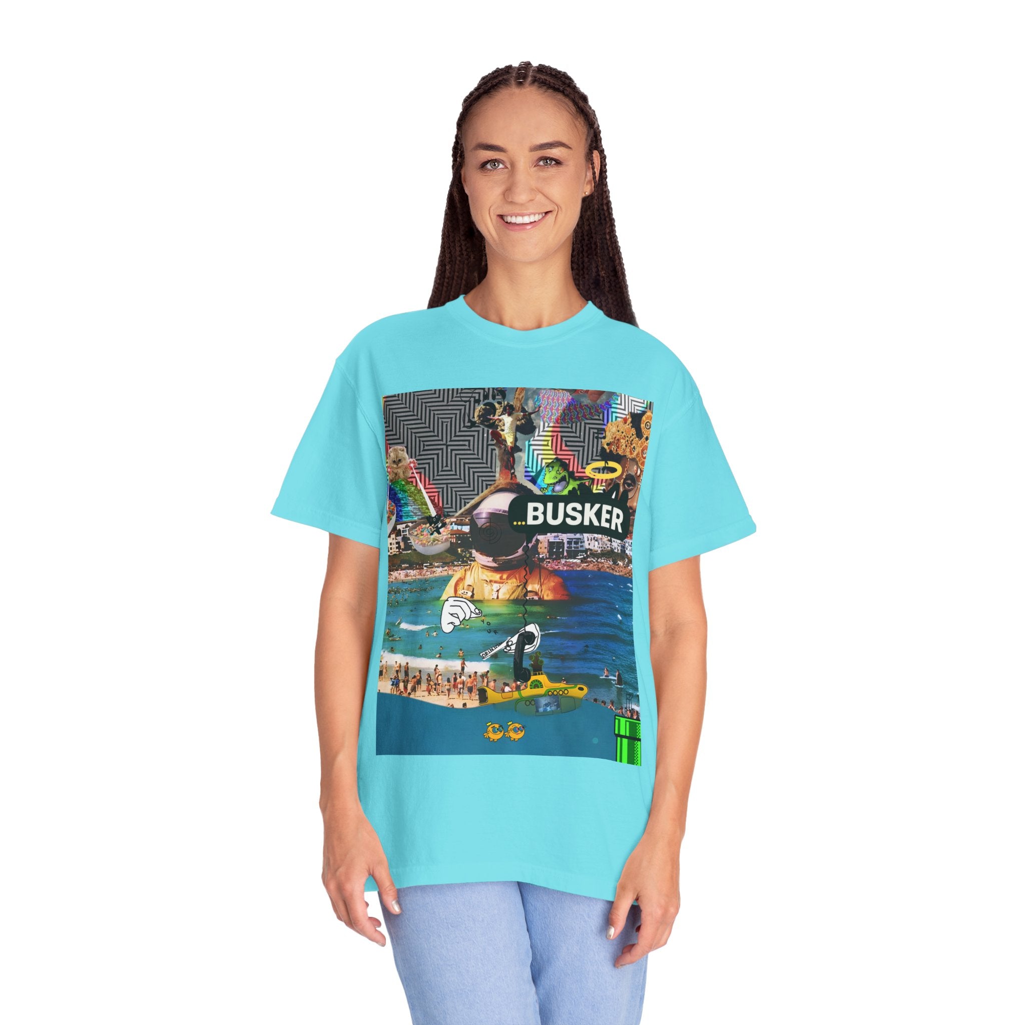 Vibrant Busker T-Shirt, Unisex Graphic Tee, Street Art Inspired Apparel, Casual Wear, Summer Festival Clothing