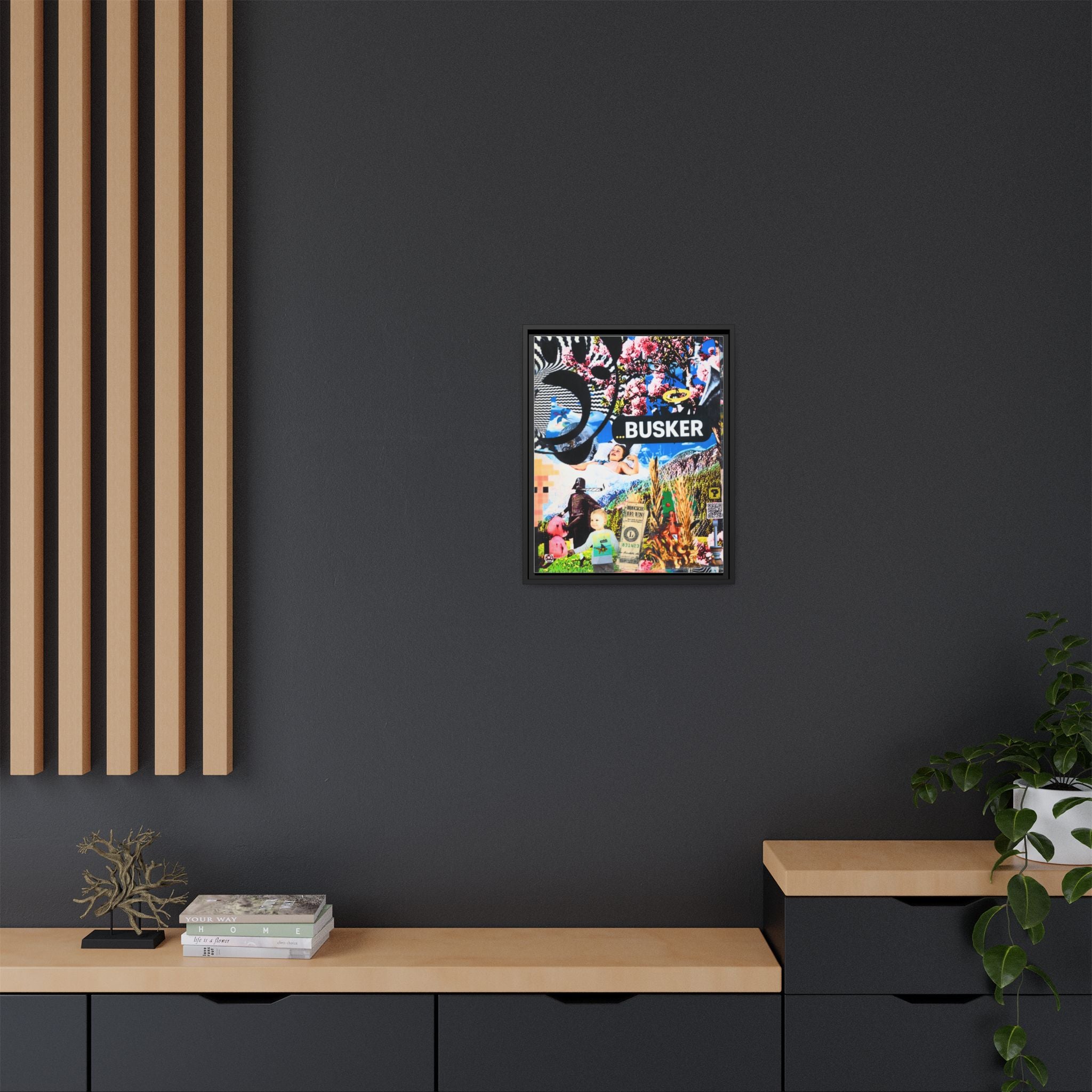 Busker Collage Matte Canvas Print — Framed Multi‑Color Wall Art