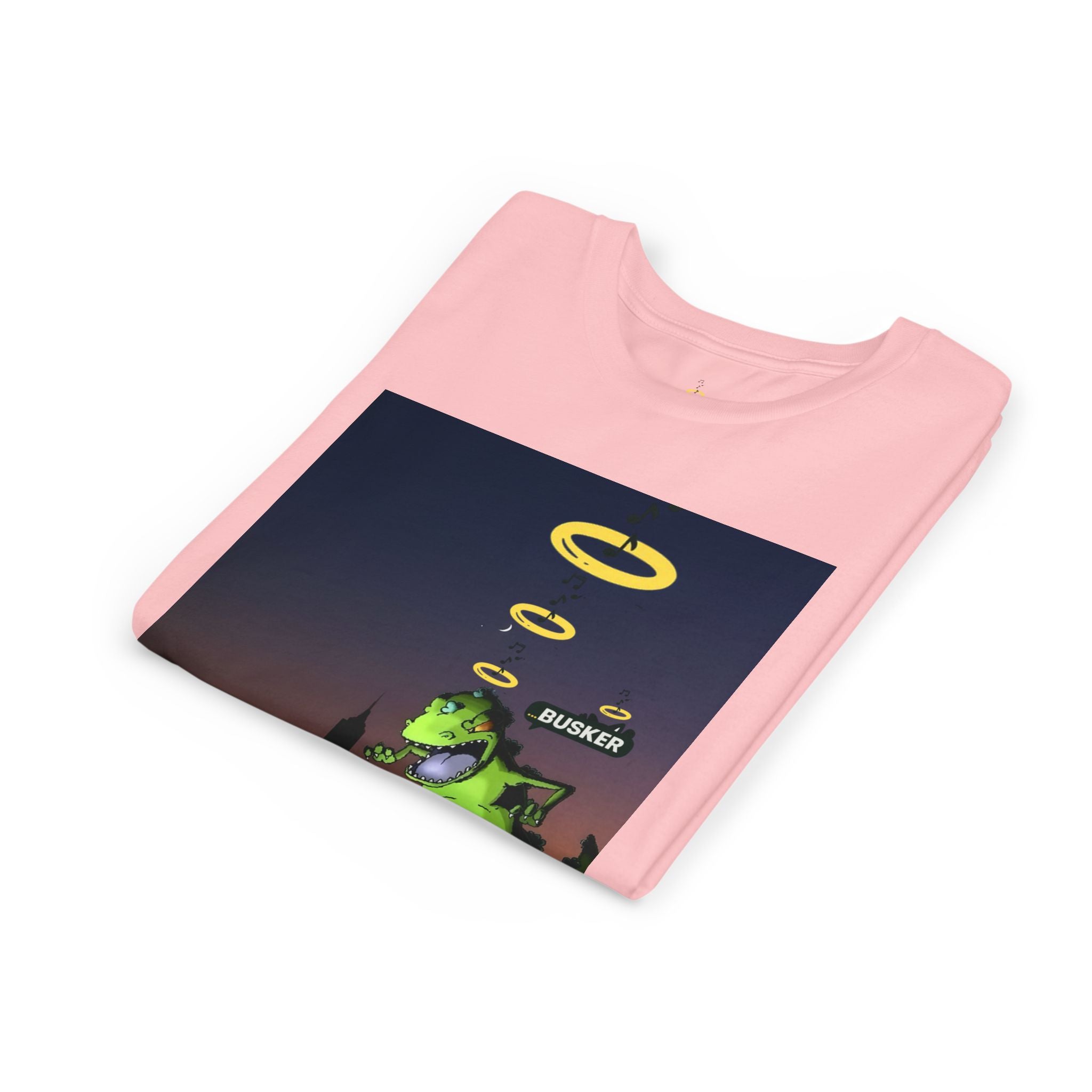 Youth Graphic Tee with Dinosaur Design, Fun Tee for Kids, Summer Style, Birthday Gift, Casual Wear, Playful Outfit, Busker Theme