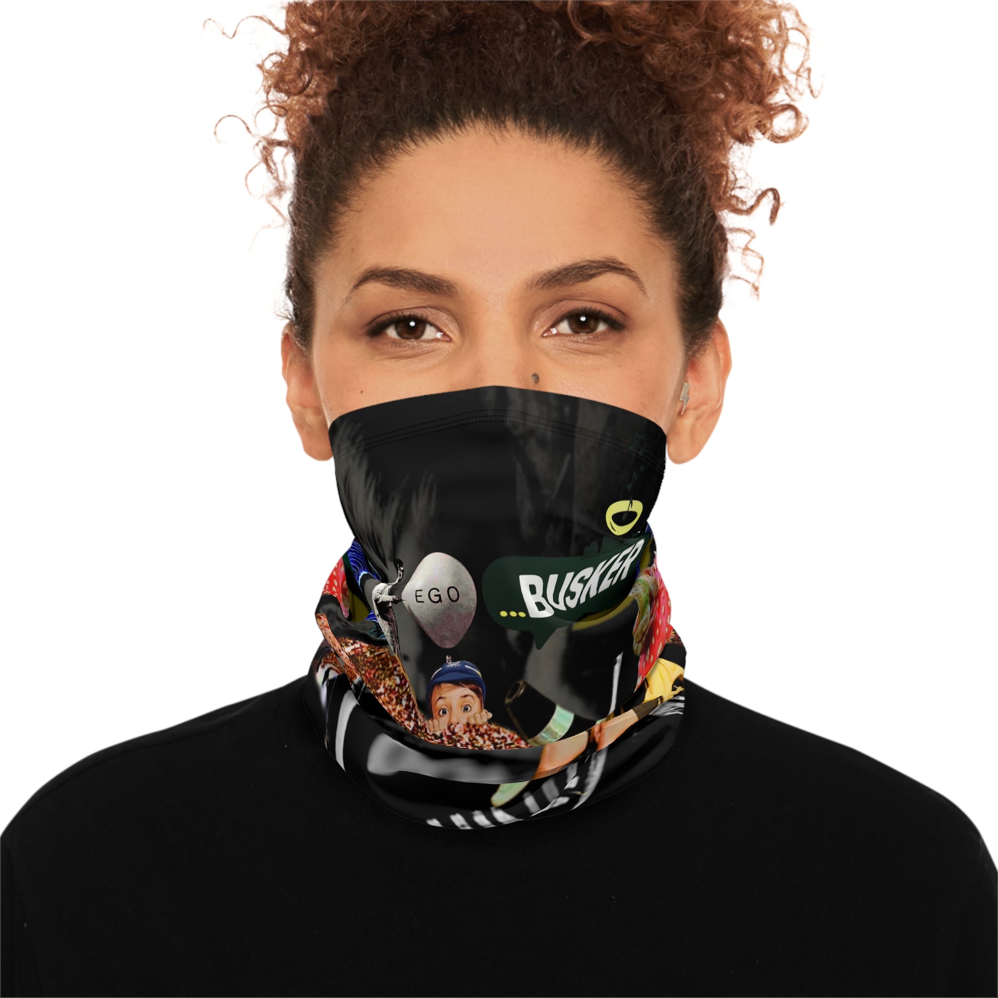 Unique Winter Neck Gaiter with Drawstring - Vibrant Collage Design