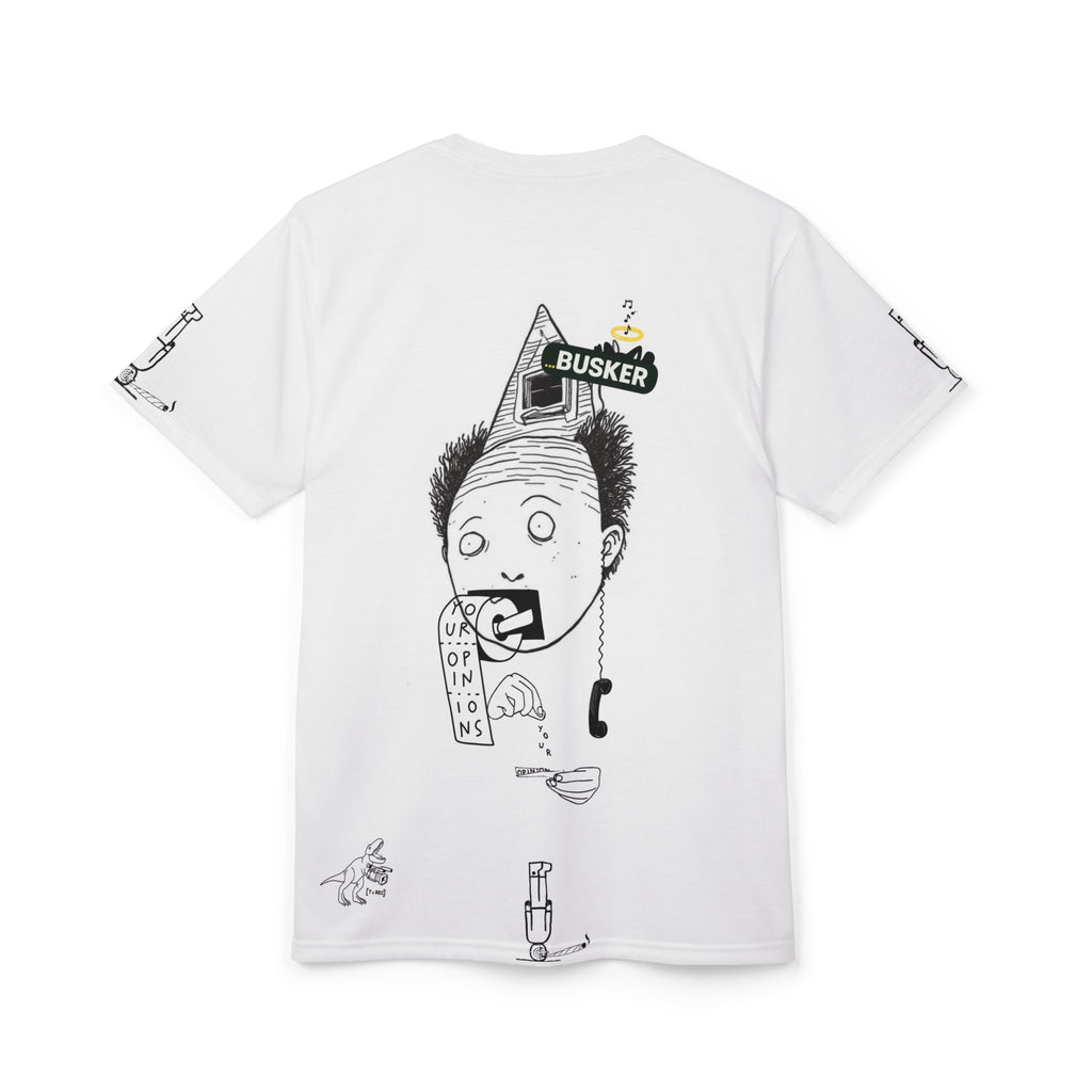 Whimsical Unisex Graphic Tee, Funny T-Shirt for Music Lovers, Unique Gift for Buskers, Street Performer Apparel, Quirky Art Shirt