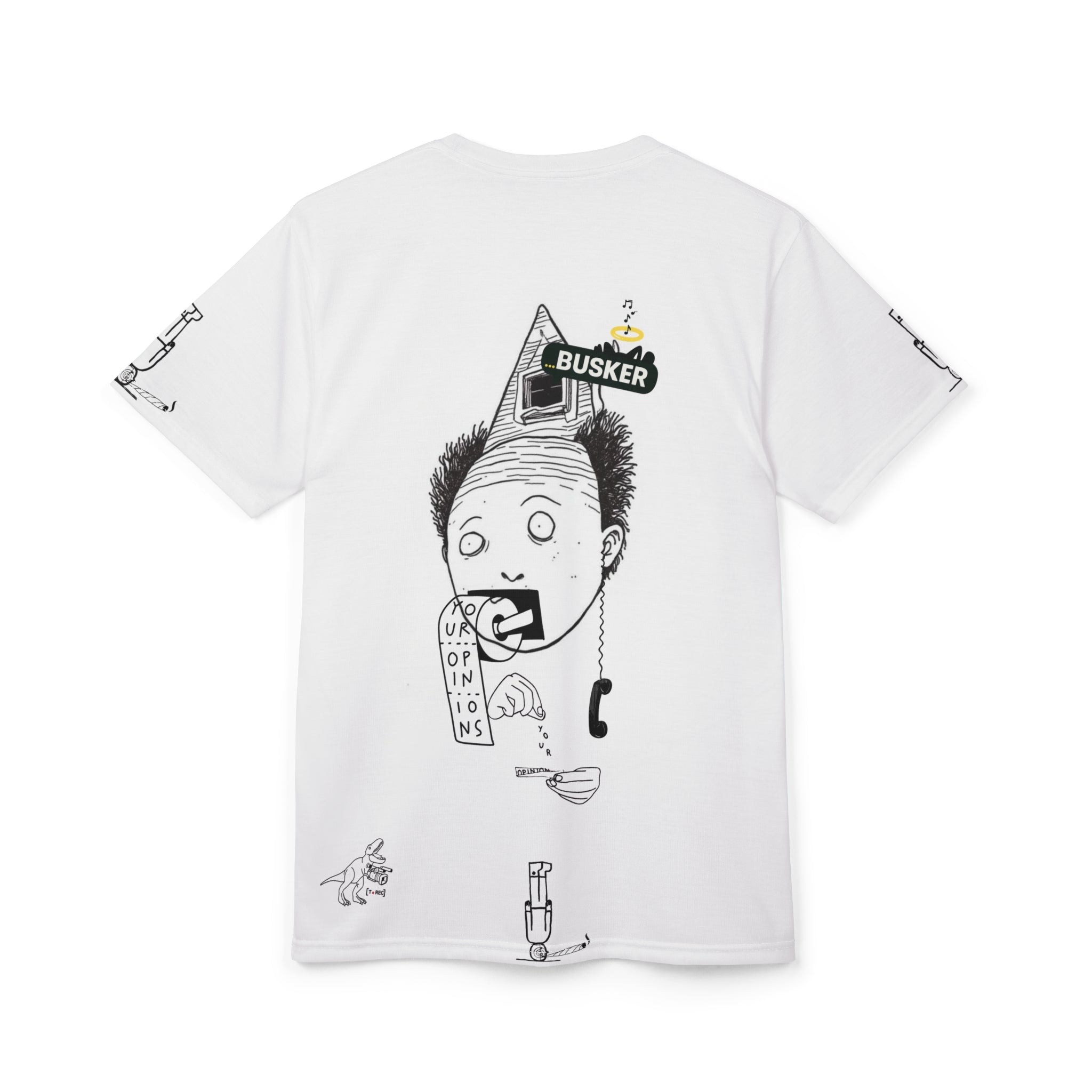 Whimsical Unisex Graphic Tee, Funny T-Shirt for Music Lovers, Unique Gift for Buskers, Street Performer Apparel, Quirky Art Shirt