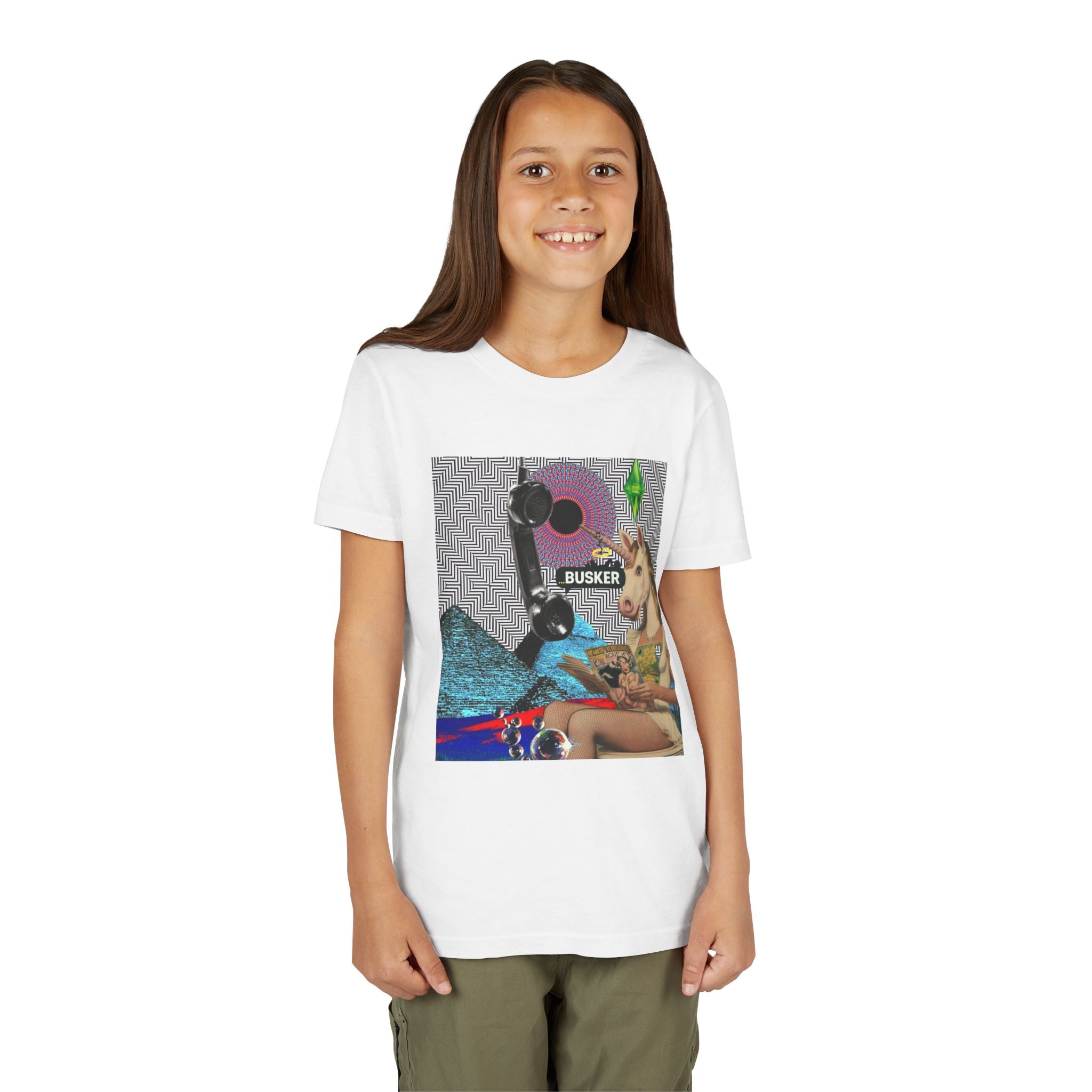 Youth Graphic Tee with Fun 'Busker' Design, Cool Summer Shirt, Gifts for Kids, Festival Attire, Trendy Youthwear