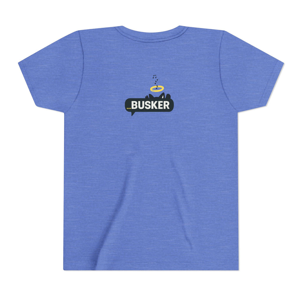 Youth Graphic Tee with Fun 'Busker' Design, Cool Summer Shirt, Gifts for Kids, Festival Attire, Trendy Youthwear