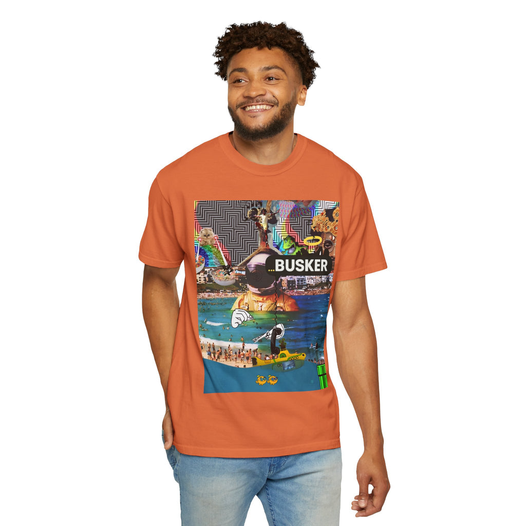 Vibrant Busker T-Shirt, Unisex Graphic Tee, Street Art Inspired Apparel, Casual Wear, Summer Festival Clothing
